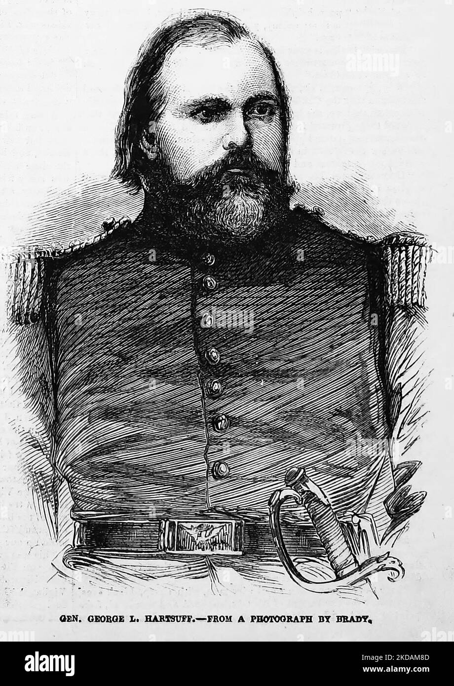 Ritratto del generale George Lucas Hartsuff. 1862. Illustrazione della guerra civile americana del 19th° secolo dal quotidiano illustrato di Frank Leslie Foto Stock