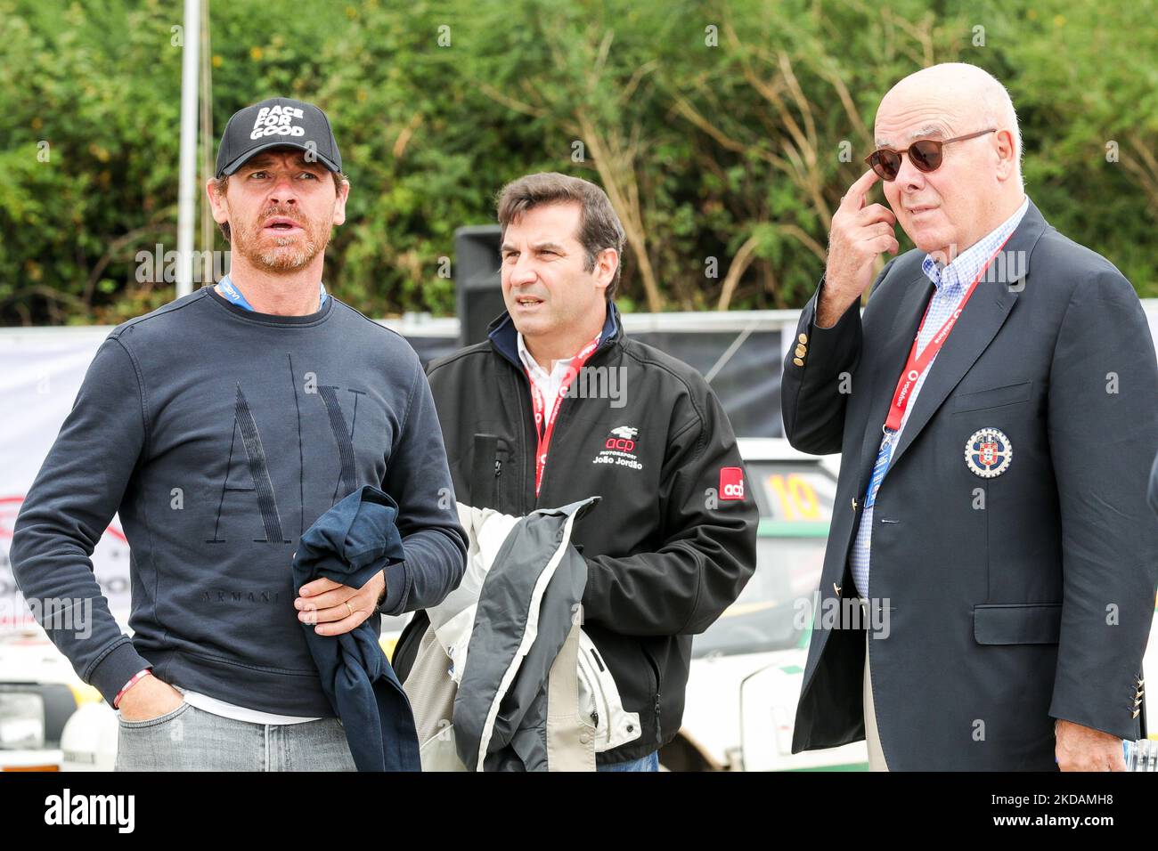 Andre Villas-Boas (C) e Carlos Barbosa (L) durante il SS21 - Fafe 2 - Power Stage del WRC Vodafone Rally Portogallo 2022 a Matosinhos - Portogallo, il 22 maggio 2022. (Foto di Paulo Oliveira / NurPhoto) Foto Stock