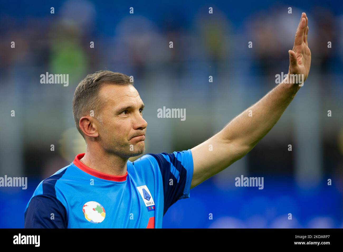 Andriy Shevchenko durante il calcio integrazione Heroes Match nello stadio Giuseppe Meazza (San Siro) di Milano il 23 maggio 2022. L'evento è stato promosso da Samuel Eto'o e dalla sua fondazione benefica per i bambini africani. (Foto di Lorenzo di Cola/NurPhoto) Foto Stock