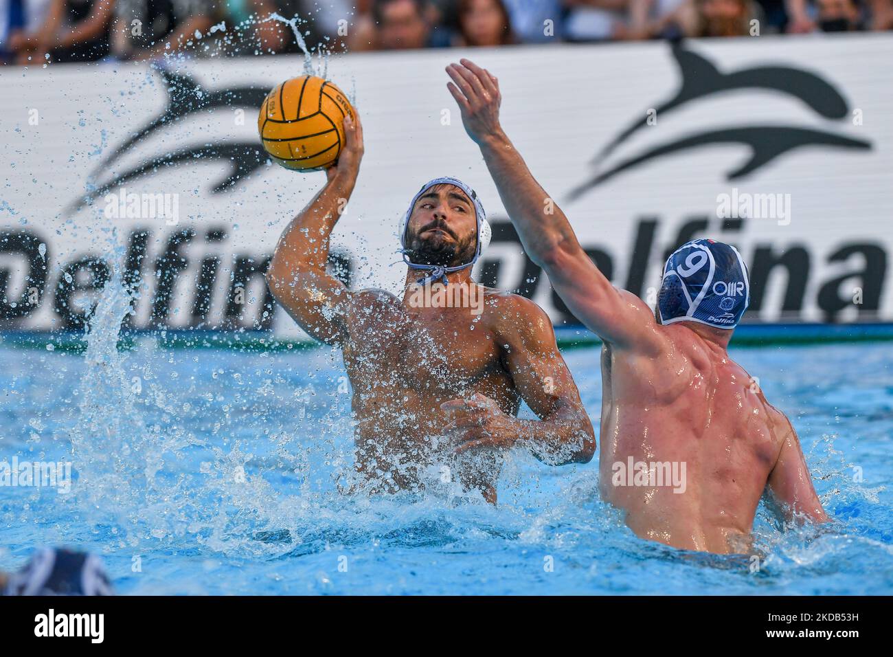 Francesco di Fulvio (Pro Recco) - Jacopo Alesiani (UN bresciano) durante la finale 1st/2nd° posto - gara 3 - Pro Recco vs UN bresciano il 28 maggio 2022 a Sant'Anna a Recco, Italia (Foto di Danilo Vigo/LiveMedia/NurPhoto) Foto Stock