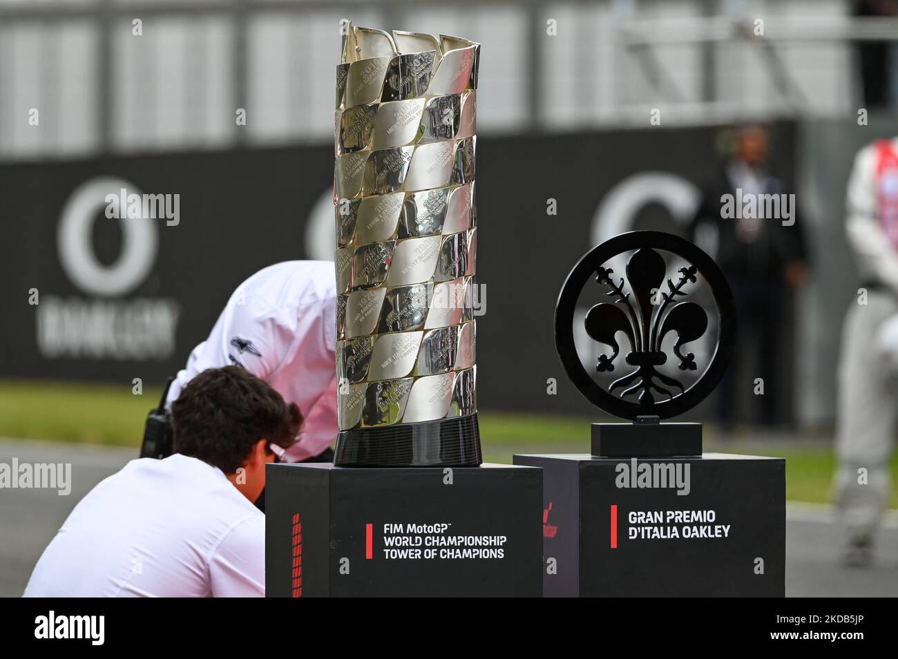 Trofei MotoGP durante il Campionato del mondo MotoGP Gran Premio dâ Italia Oakley Race il 29 maggio 2022 al circuito Internazionale del Mugello di Scarperia (Fi) (Foto di Alessio Marini/LiveMedia/NurPhoto) Foto Stock