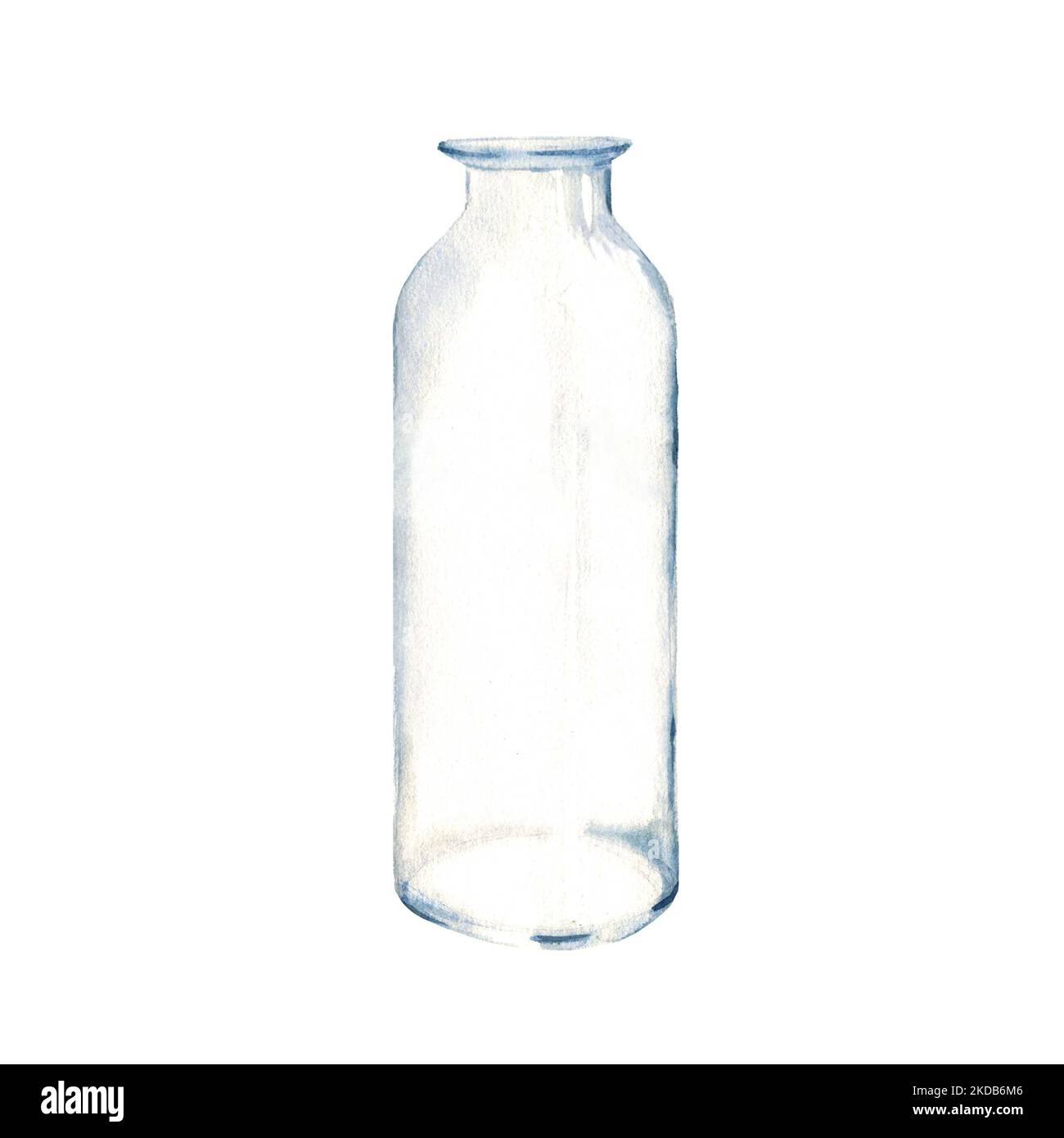 Bottiglia, vaso, vaso in vetro trasparente. Acquerello disegno a mano su sfondo bianco. Foto Stock