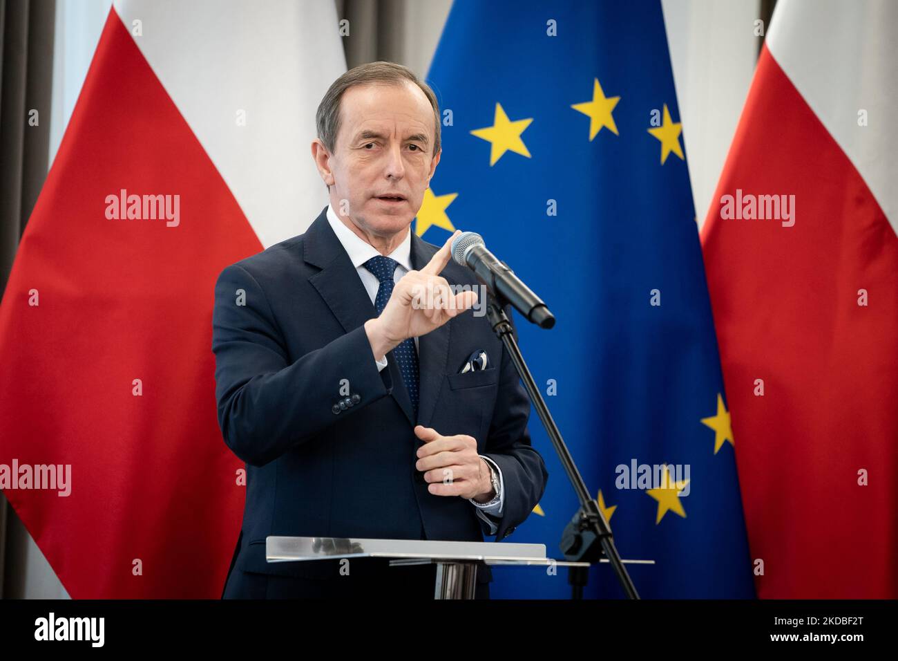 Tomasz Grodzki durante una riunione in cui i partiti polacchi dell'opposizione hanno firmato l'accordo sul controllo civico delle elezioni, al Senato (Camera superiore del parlamento) a Varsavia, Polonia il 3 giugno 2022 (Foto di Mateusz Wlodarczyk/NurPhoto) Foto Stock