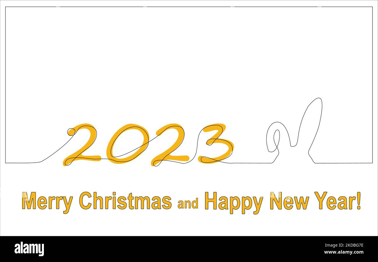 Numero 2023 e orecchie di coniglio, nuovo anno biglietto di auguri elemento design. Stile lineare. Illustrazione Vettoriale