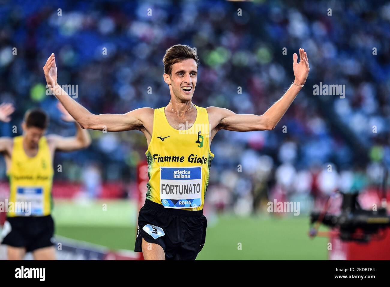 Francesco Fotunato d'Italia compete in 3000 metri di gara a piedi uomini durante la IAAF Wanda Diamond League: Golden Gala Pietro Mennea allo Stadio Olimpico il 09 giugno 2022 a Roma (Foto di Michele Maraviglia/NurPhoto) Foto Stock