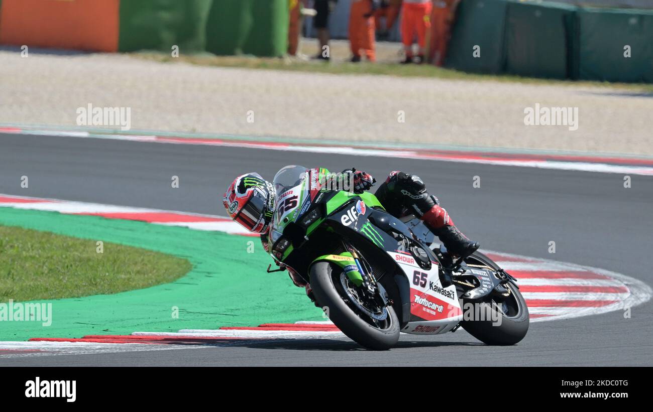 NÂ°65 Jonathan Rea GBR Kawasaki Zx-10RR Kawasaki Racing Team WorldSBK durante il Campionato Mondiale Superbike - SBK Pirelli Emilia-Romagna Round FIM Superbike World Championship 2022 - Race2 il 12 giugno 2022 al circuito Mondiale di Misano â€œMarco Simoncelliâ€ a Misano Adriatico, Italia (Foto di otto Moretti/LiveMedia/NurPhoto) Foto Stock