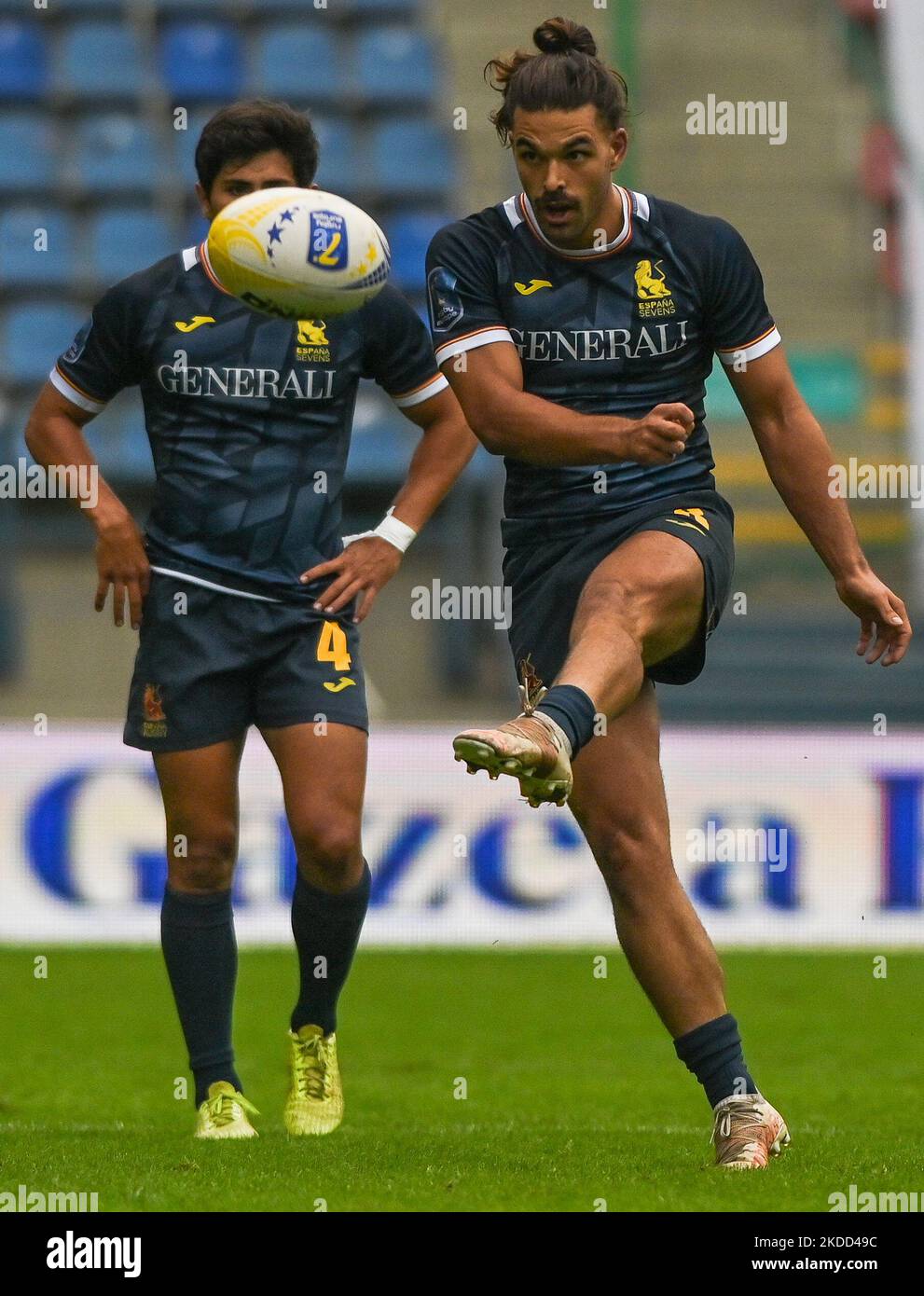 Juan MARTINEZ di Spagna in azione durante la Spagna uomini 7s vs Italia uomini 7s, una partita di qualifica Pool B della seconda tappa del Campionato europeo di rugby 2022 Sevens Series a Cracovia. Sabato 02 luglio 2022, allo stadio municipale di Henryk Reyman, Cracovia, Malopolskie Voivodato, Polonia. (Foto di Artur Widak/NurPhoto) Foto Stock