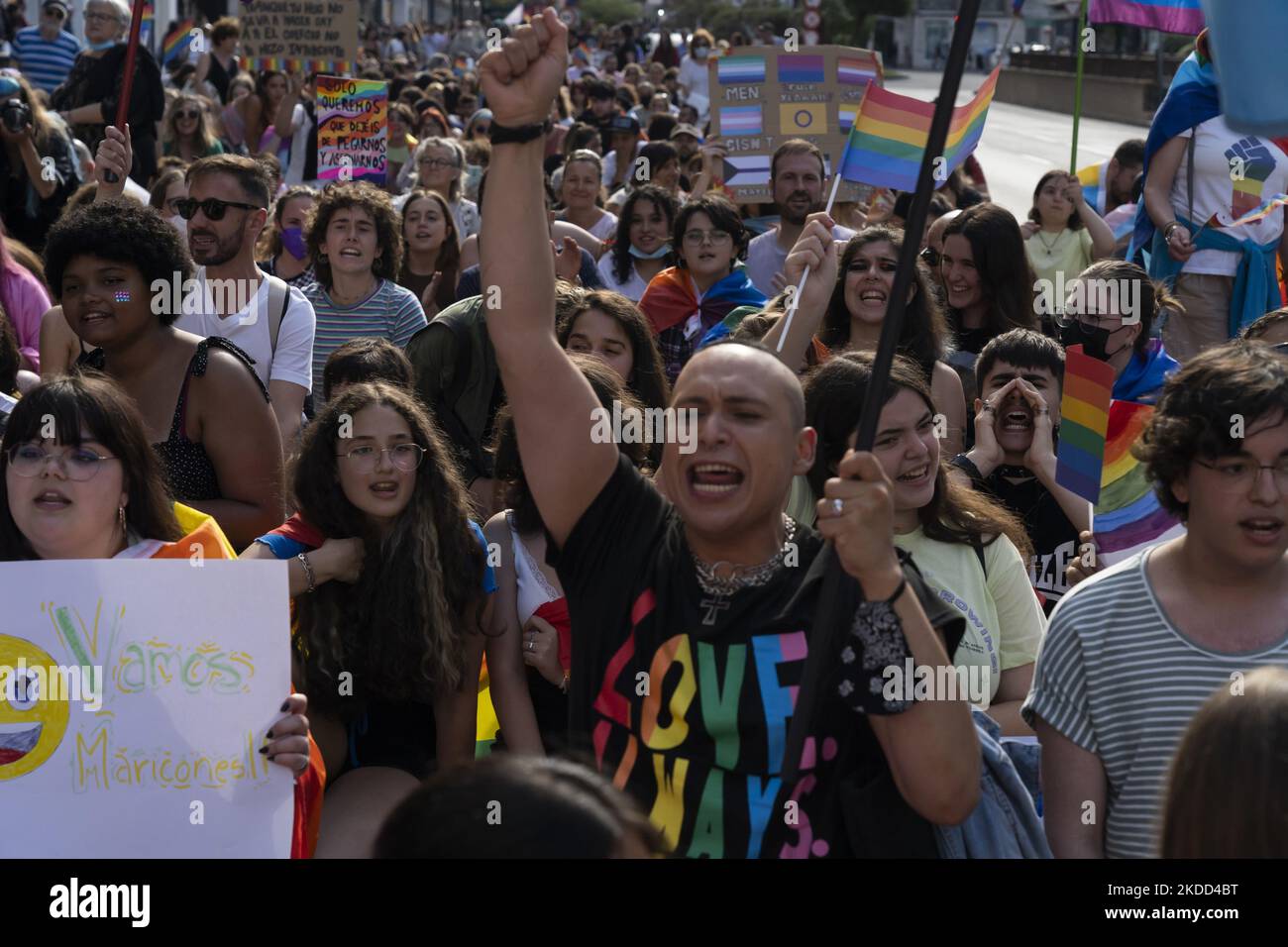 Dimostrazione per le strade di Santander (Spagna) per celebrare la giornata di orgoglio LGBTI in città. (Foto di Joaquin Gomez Sastre/NurPhoto) Foto Stock