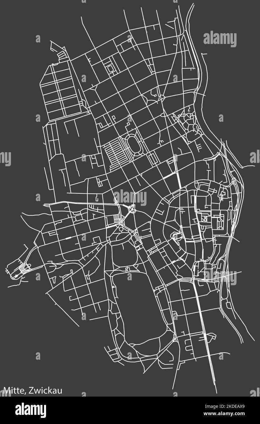 Mappa stradale del COMUNE DI MITTE, ZWICKAU Illustrazione Vettoriale