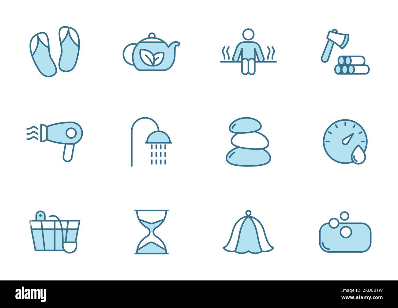 icone vettoriali di linea spa e sauna in due colori Illustrazione Vettoriale