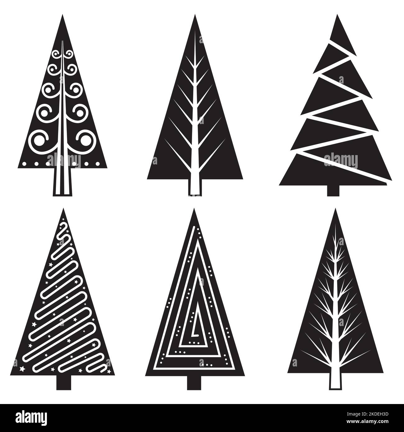 Set di natale albero doodle illustrazione disegnata a mano vettore linea di schizzo. Illustrazione Vettoriale