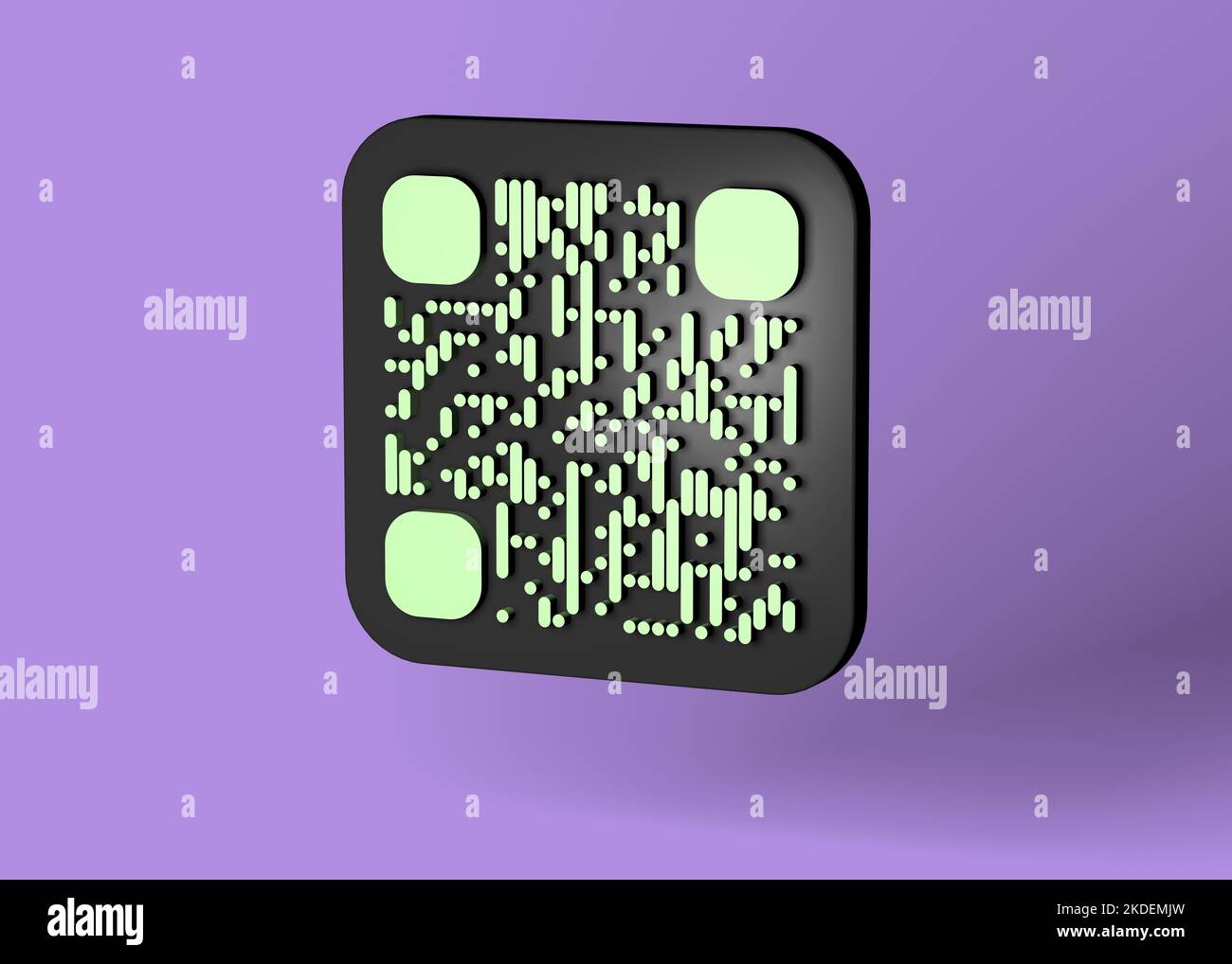 Codice QR verde e nero su sfondo color porpora. rendering 3d Foto Stock