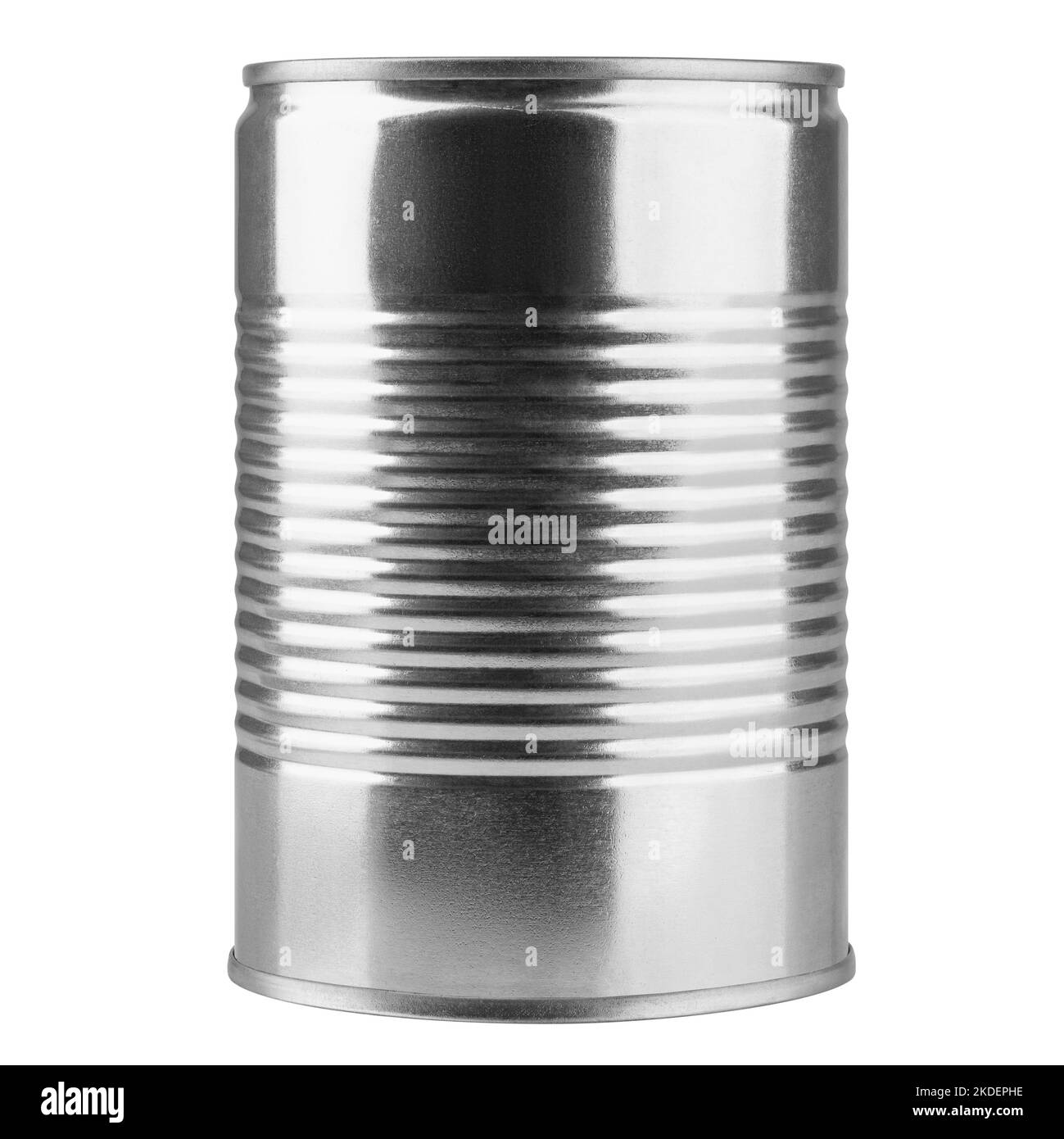lattina metallica, isolata su sfondo bianco, tracciato di ritaglio, profondità di campo completa Foto Stock