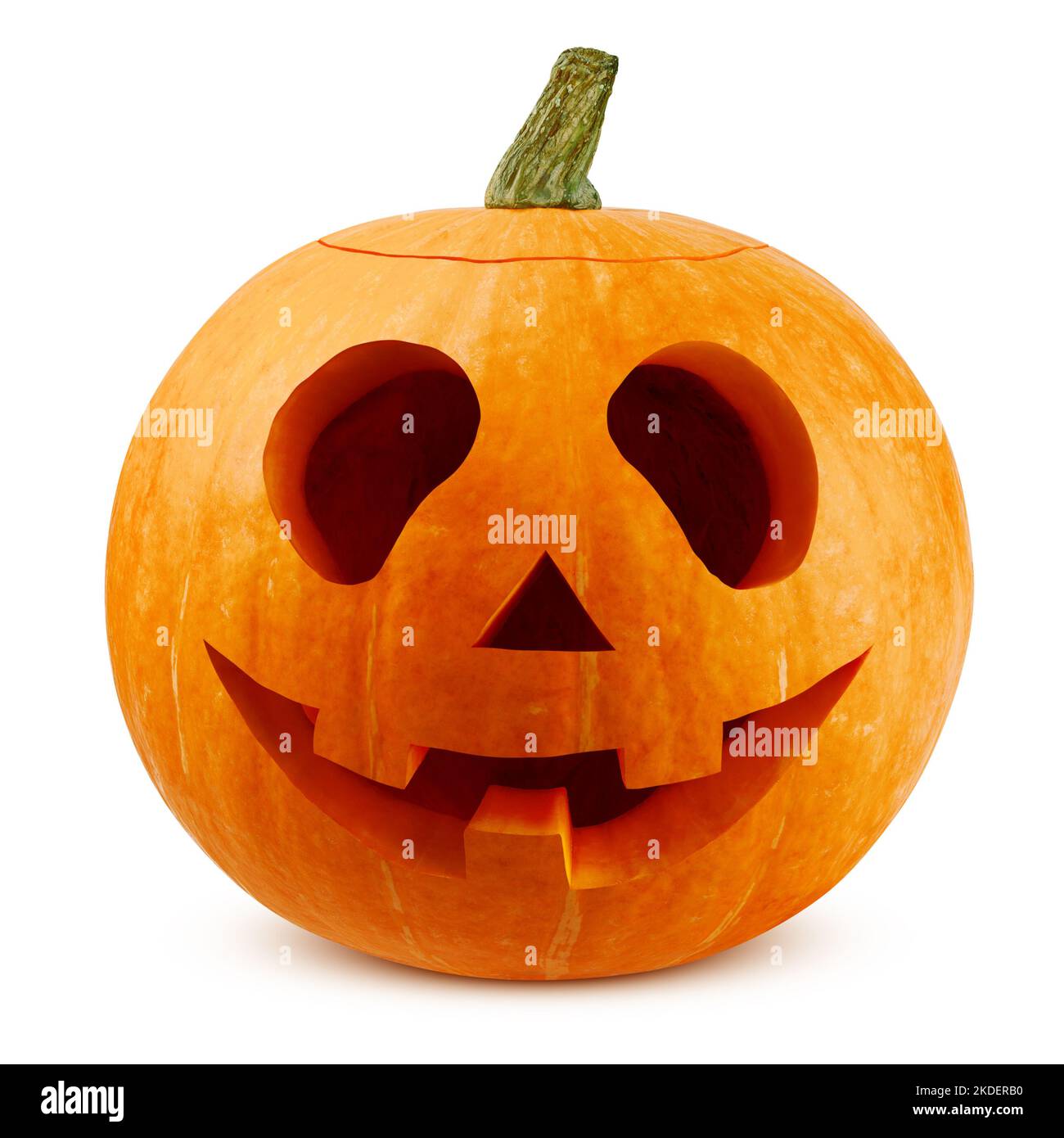 Zucca di Halloween isolata su sfondo bianco, percorso di ritaglio, profondità di campo completa Foto Stock