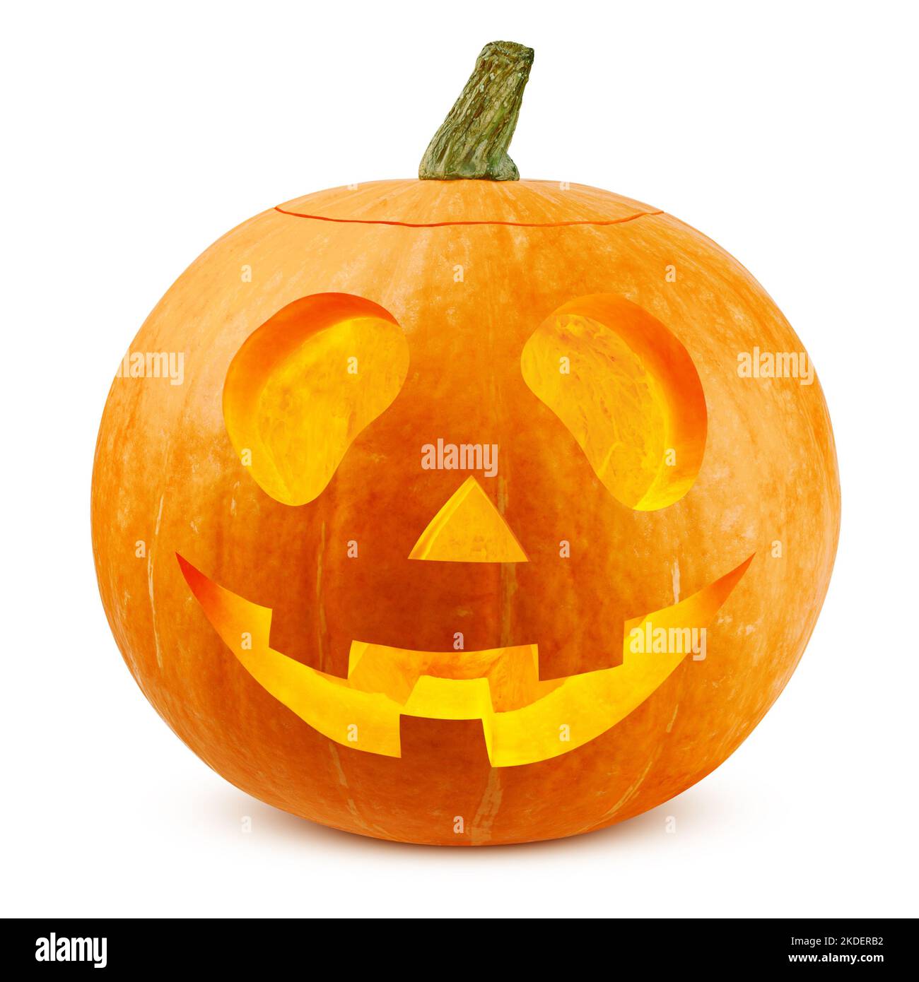 Zucca di Halloween isolata su sfondo bianco, percorso di ritaglio, profondità di campo completa Foto Stock