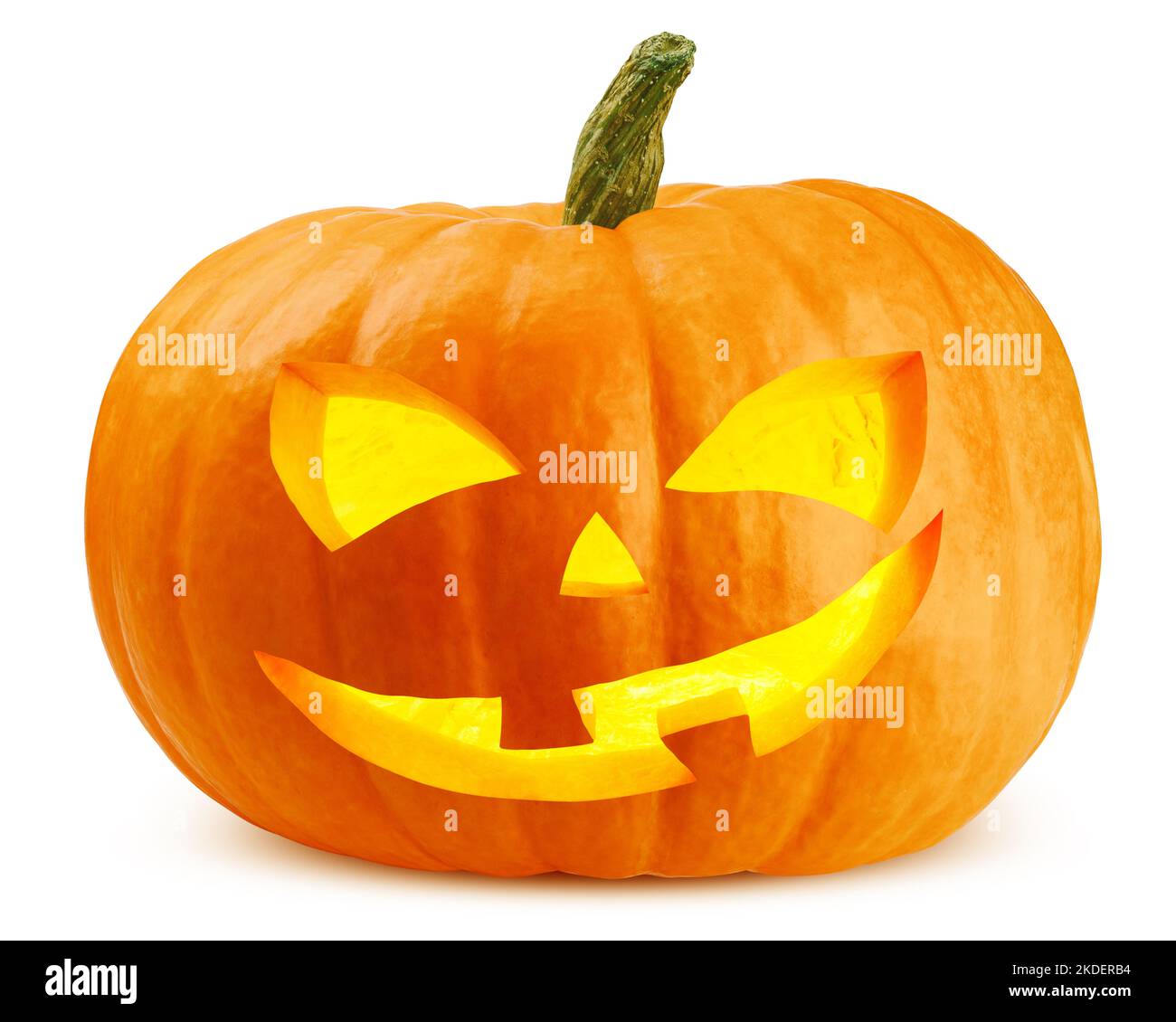 Zucca di Halloween isolata su sfondo bianco, percorso di ritaglio, profondità di campo completa Foto Stock