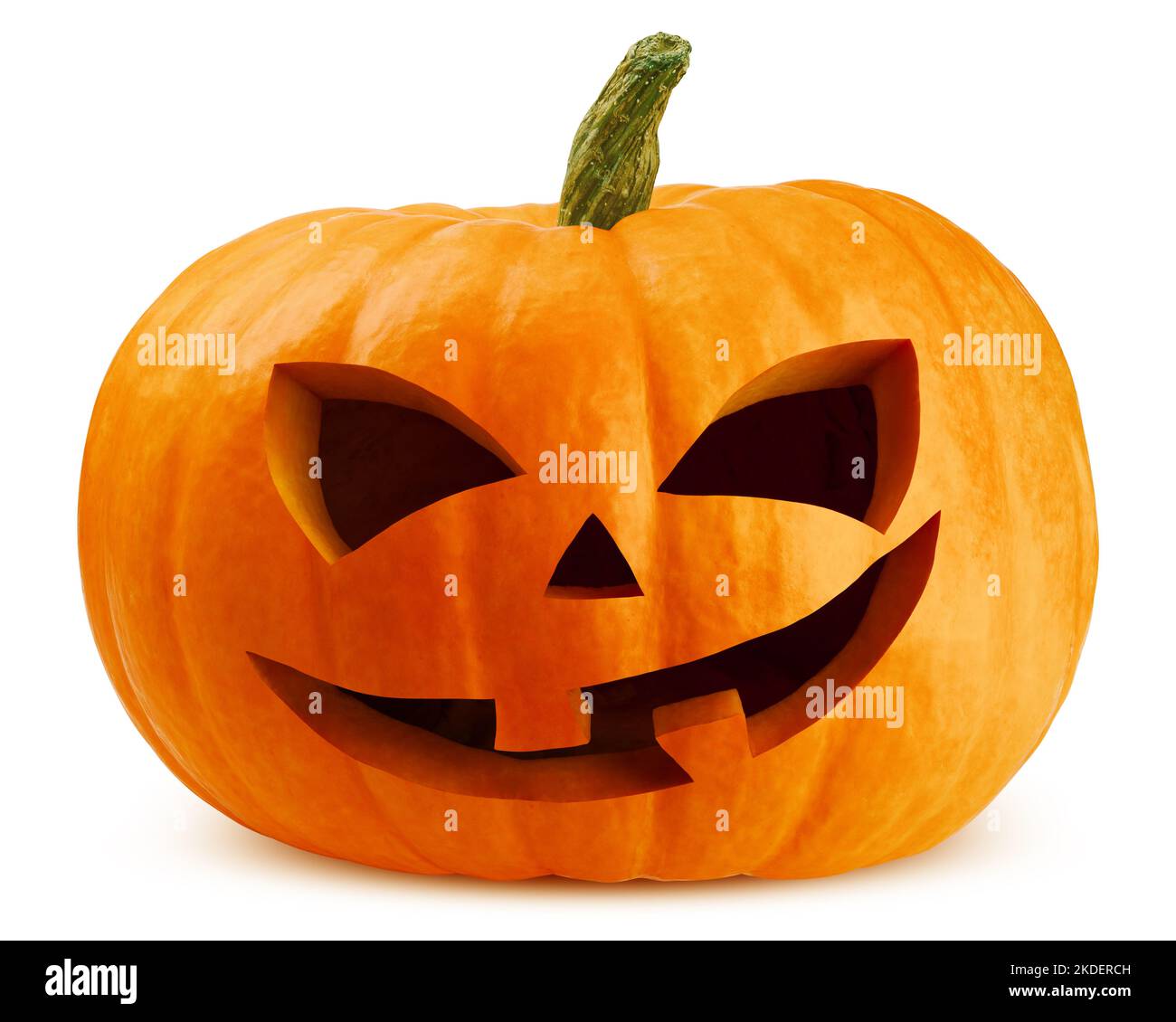 Zucca di Halloween isolata su sfondo bianco, percorso di ritaglio, profondità di campo completa Foto Stock