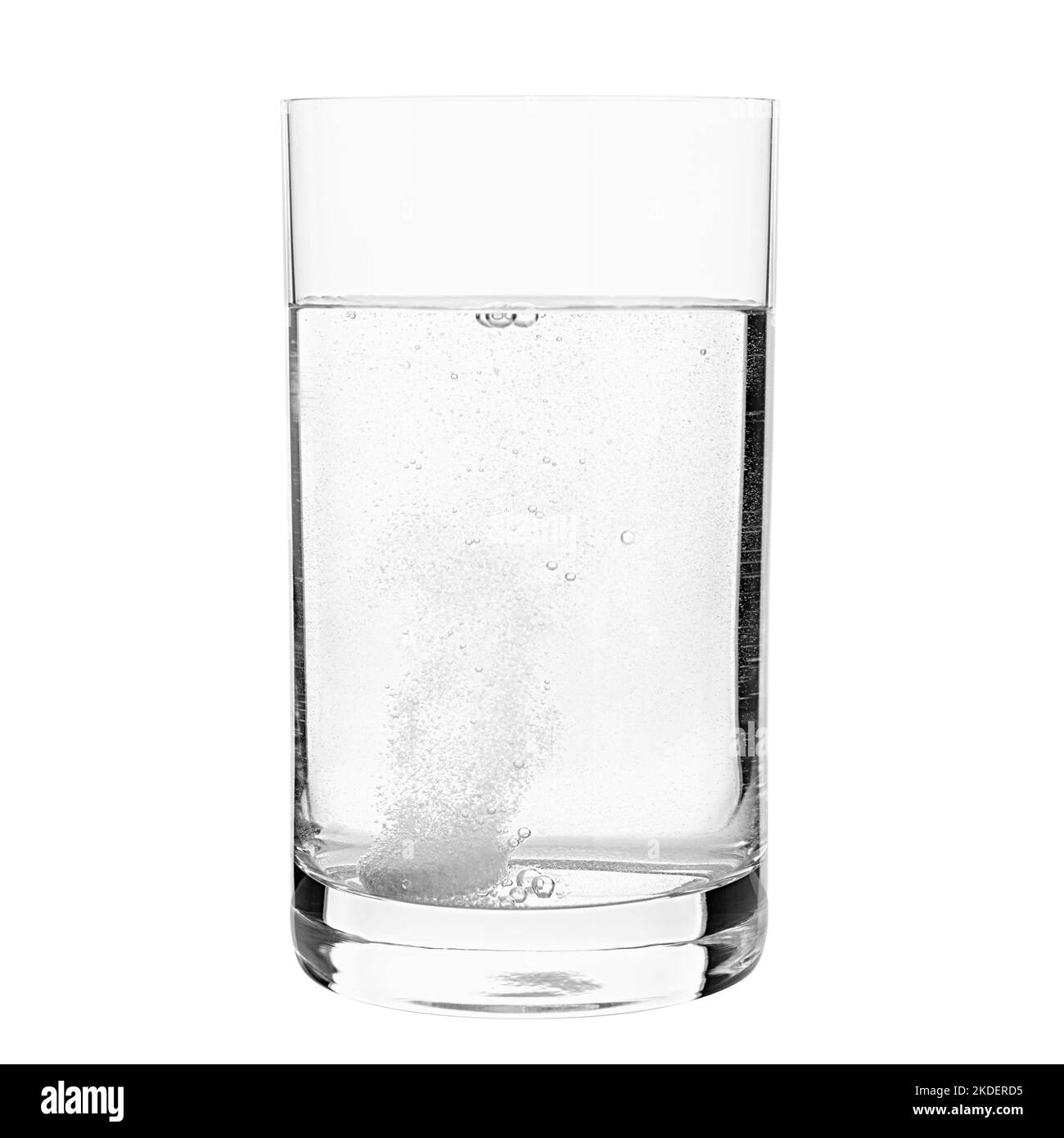 pillola fizzy in acqua, aspirina, isolato su sfondo bianco, percorso di ritaglio, piena profondità di campo Foto Stock
