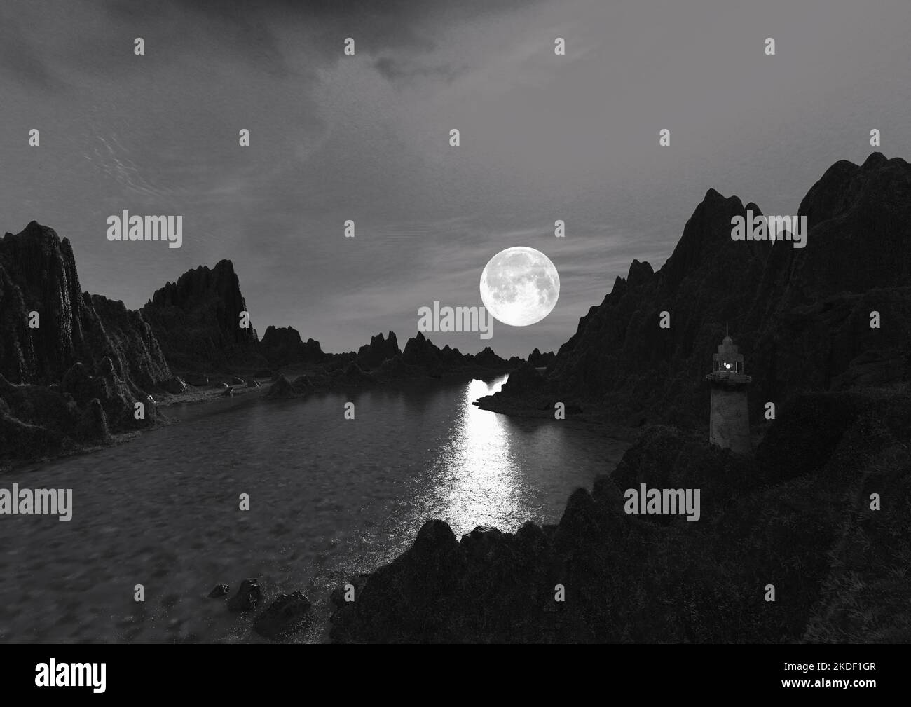 Grafica digitale di paesaggi in bianco e nero Foto Stock