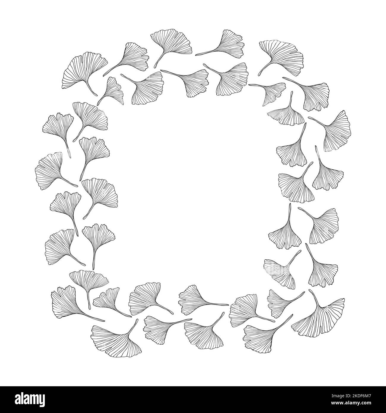 Corona floreale con foglie di ginkgo per l'invito di nozze o sfondo carta bella corona. Elegante cornice floreale, con isolamento vettoriale su sfondo bianco Illustrazione Vettoriale