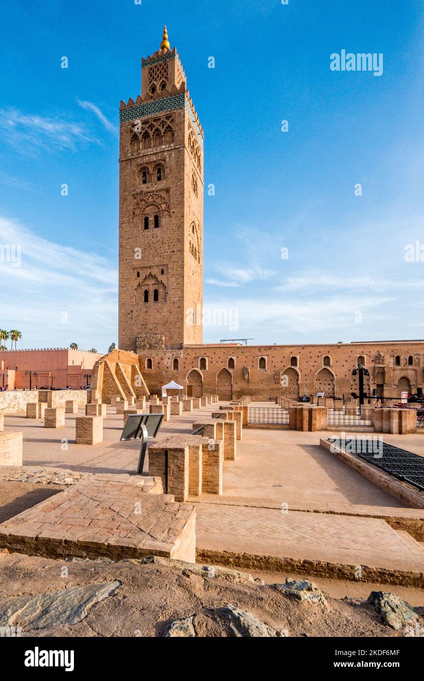 Marrakech, Marocco, la Moschea di Kutubiyya / Moschea di Koutoubia Foto Stock