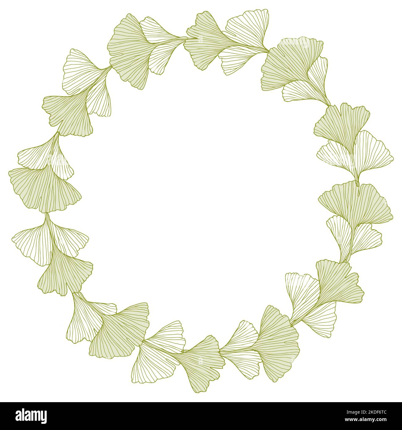 Corona floreale con foglie di ginkgo per l'invito di nozze o sfondo carta bella corona. Elegante cornice floreale, con isolamento vettoriale su sfondo bianco Illustrazione Vettoriale