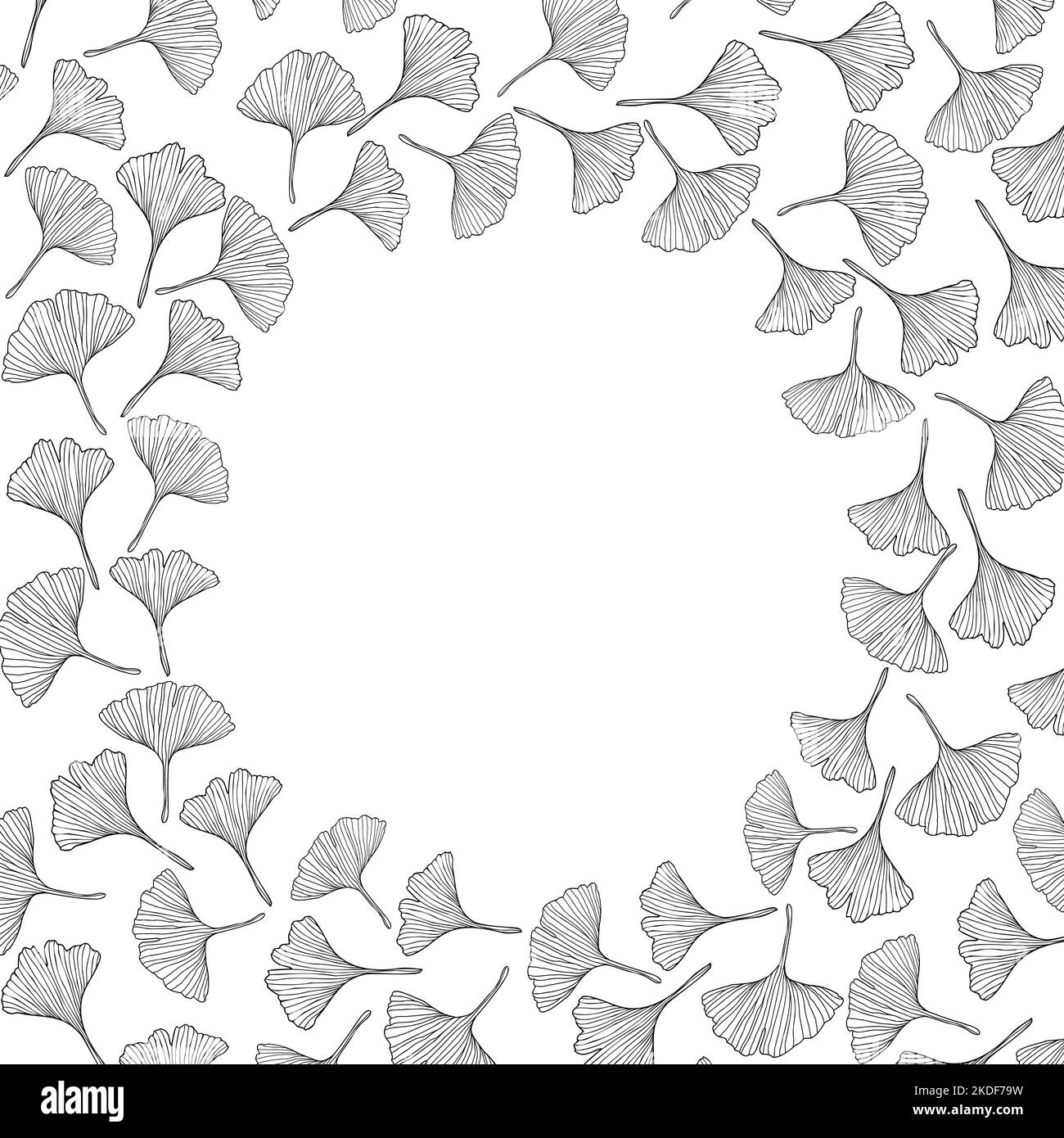 Corona floreale con foglie di ginkgo per l'invito di nozze o sfondo carta bella corona. Elegante cornice floreale, con isolamento vettoriale su sfondo bianco Illustrazione Vettoriale