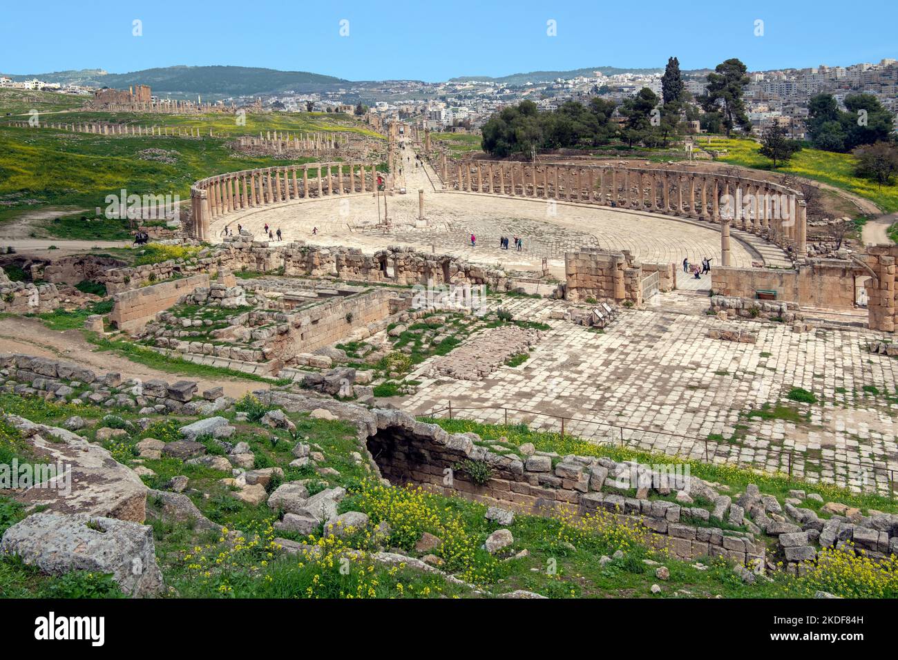 Vista panoramica Foro rovine romane di Jerash Giordania. Foto Stock