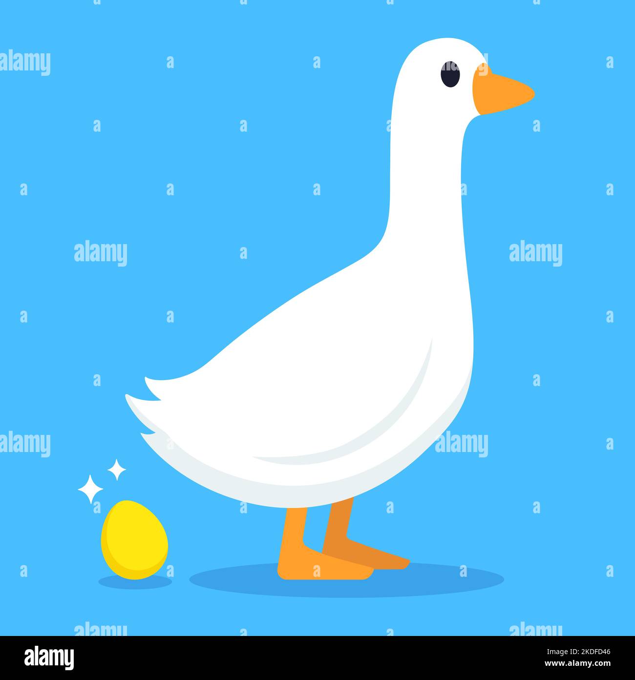 Cartone animato uovo d'oca che posa l'uovo d'oro. Idea di business e metafora della ricchezza. Illustrazione semplice del vettore piatto. Illustrazione Vettoriale