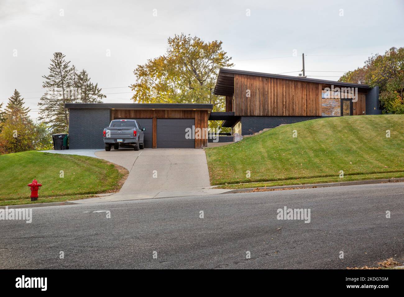 Architettura di una moderna casa di metà secolo del 1958 costruita dall'architetto Robert Ritterbush e Julie Ritterbush a Bismarck, North Dakota Foto Stock