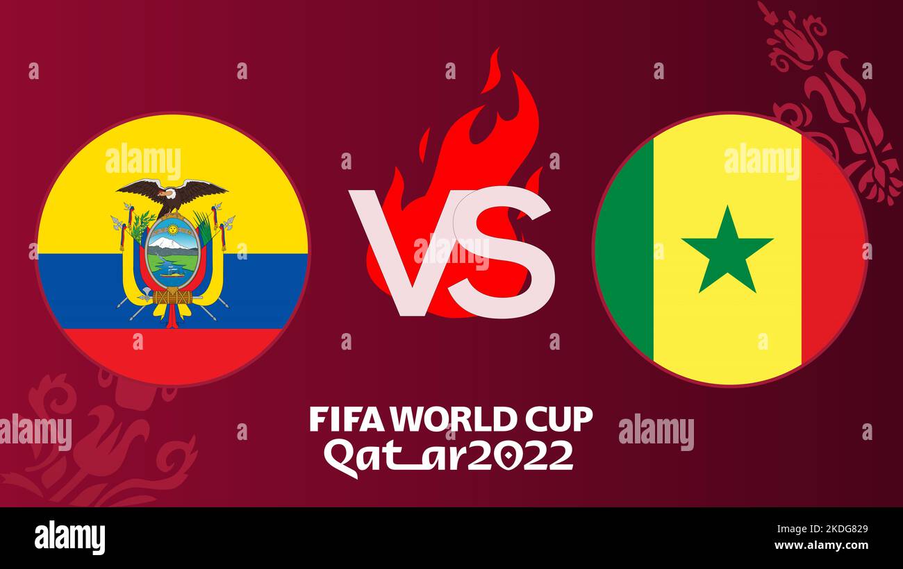 Partita di calcio Ecuador vs Senegal Coppa del mondo FIFA Qatar 2022, Ecuador contro Senegal, su sfondo sfocato con il campo di calcio, Yerevan, Armenia - 2022 Nov Foto Stock