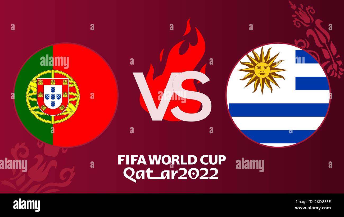 Partita di calcio Portogallo vs Uruguay Coppa del mondo FIFA Qatar 2022, Portogallo contro Uruguay, su sfondo sfocato con il campo di calcio, Yerevan, Armenia - 2022 N. Foto Stock