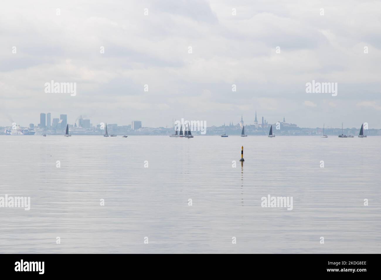 Skyline di Tallinn dall'altra parte della baia Foto Stock