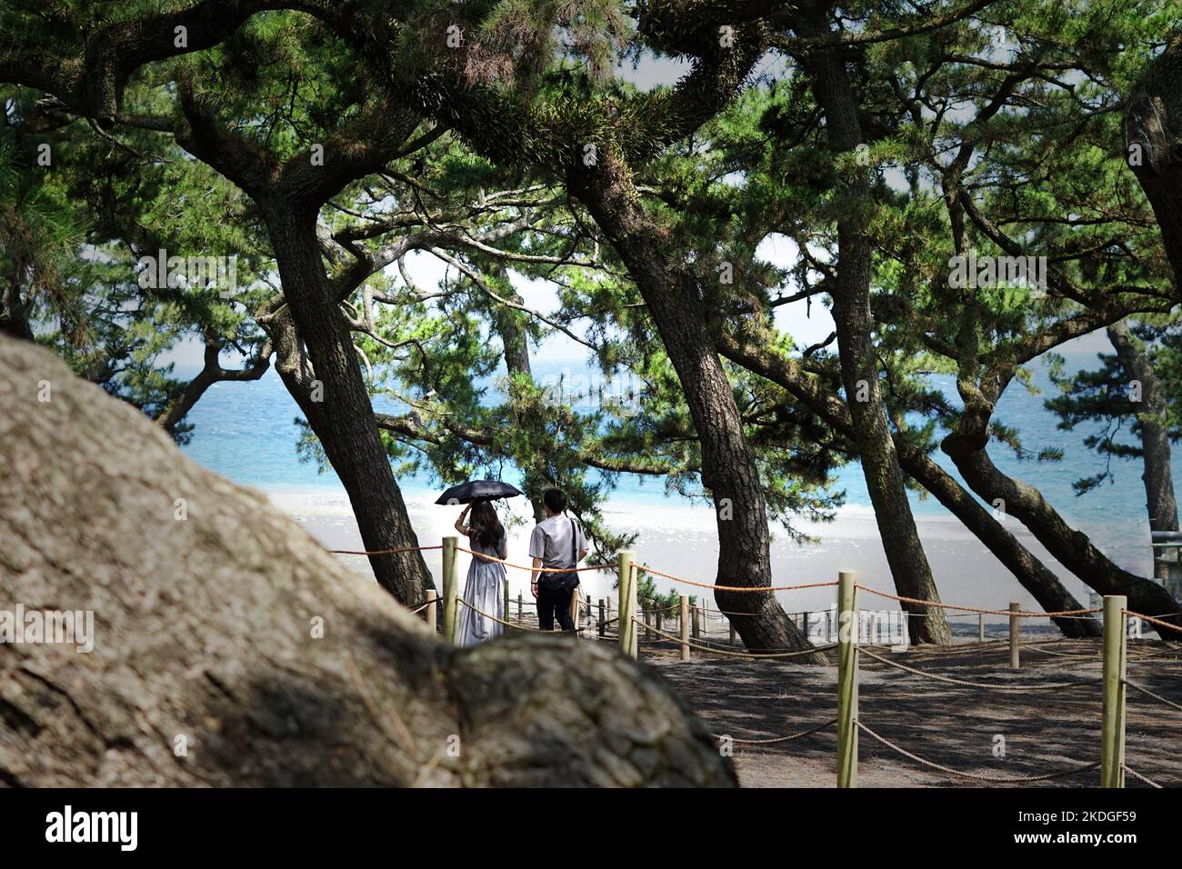 Una coppia a piedi sulla spiaggia di Suruga-Bay Foto Stock