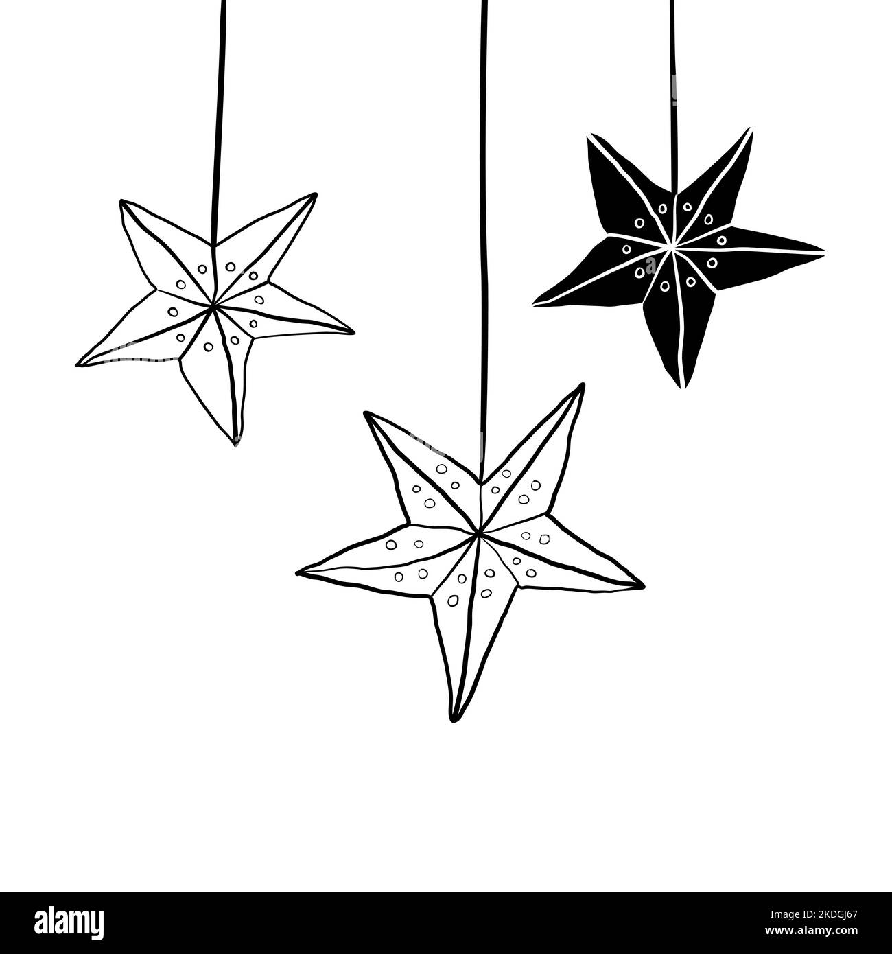 Lanterne della stella della carta doodle. Illustrazione vettoriale disegnata a mano. Illustrazione Vettoriale