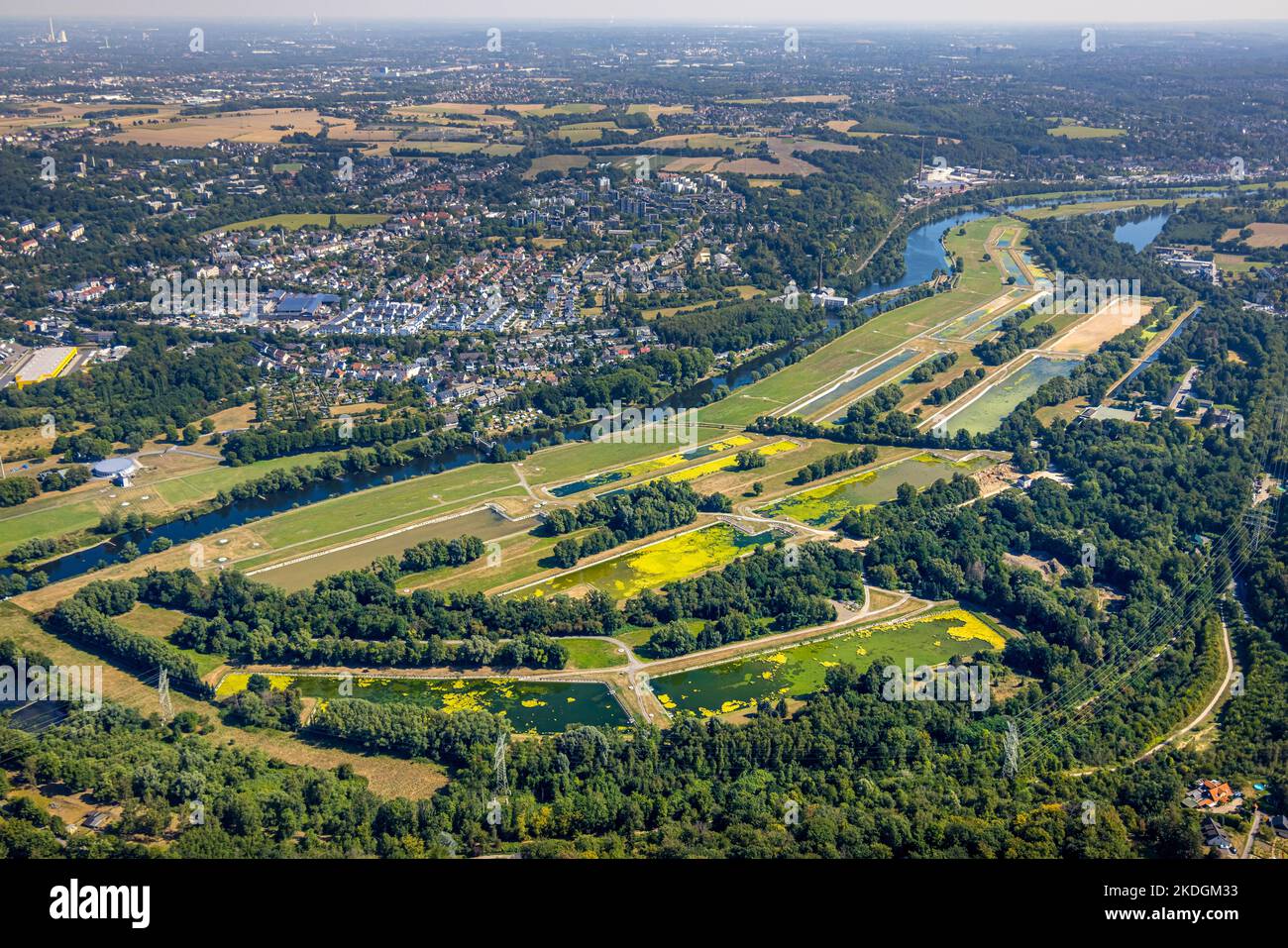Veduta aerea, fiume Ruhr, zona di estrazione dell'acqua Burgaltendorf, Essen, zona Ruhr, Renania settentrionale-Vestfalia, Germania, DE, alimentare, Europa, fotografia aerea, Foto Stock
