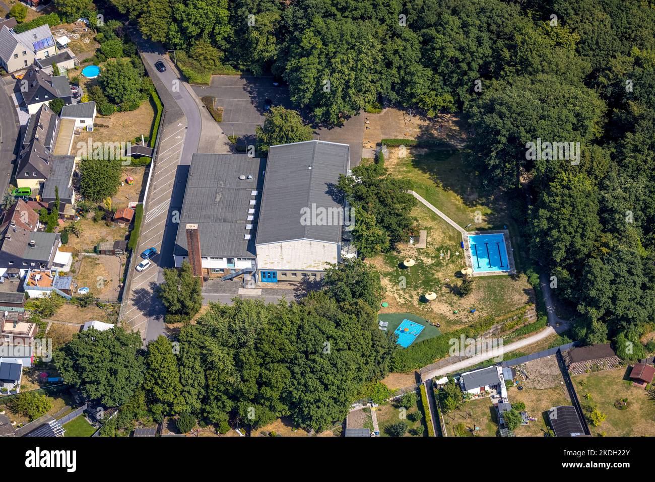 Vista aerea, acquario sportivo piscina coperta con piscina all'aperto, Bockum-Hövel, Hamm, Ruhr zona, Nord Reno-Westfalia, Germania, Bathhouse, resort di balneazione, Foto Stock