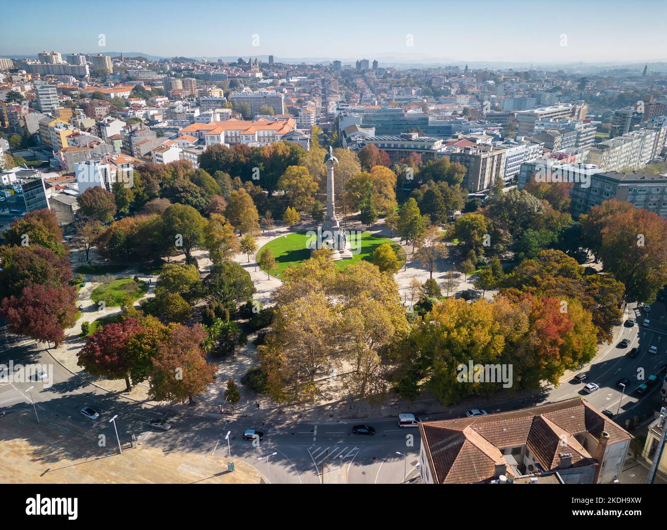 Veduta aerea di una rotonda a Porto, Rotunda da Boavista Foto Stock