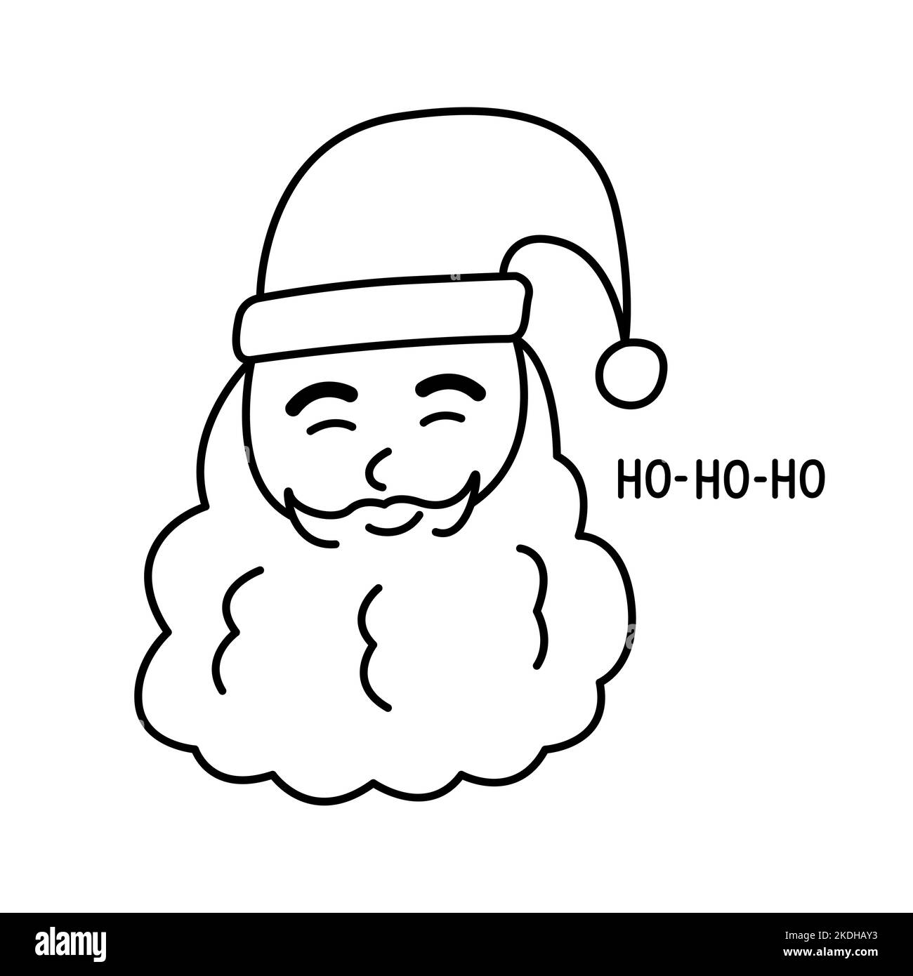 Babbo Natale testa scarabocchio clipart. Babbo Natale sorridere e dire ho ho ho ho. Volto sagomato di un vecchio in un cappello con barba. Felice anno nuovo e Merry CHRI Illustrazione Vettoriale