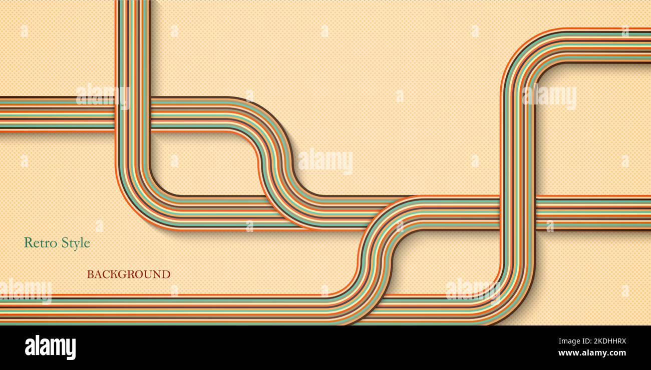 Sfondo retrò linee curve mappa stradale con strisce colorate vintage design Illustrazione Vettoriale