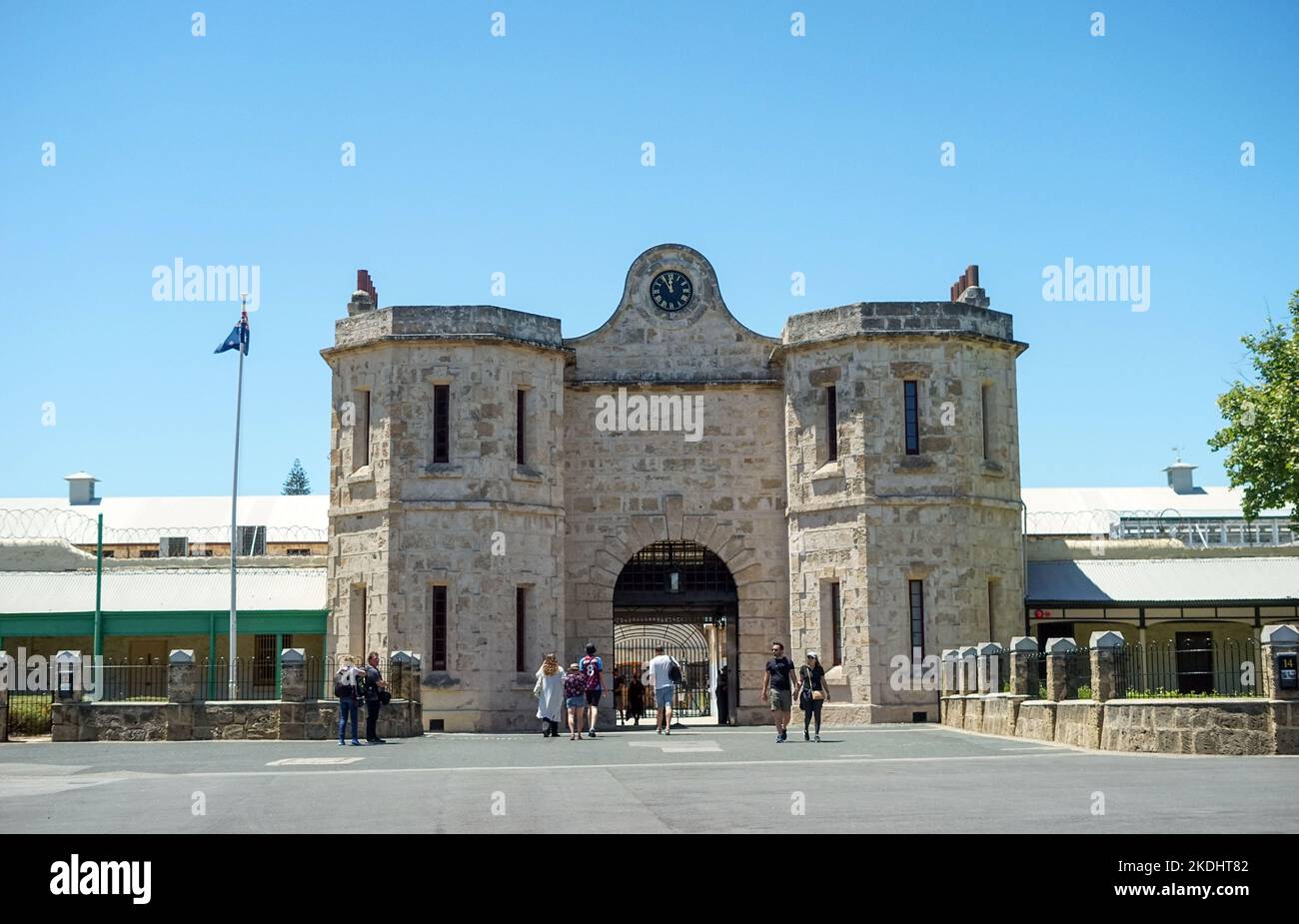 Vista della Fremantle Prison situato vicino a Perth in Australia occidentale, ora un museo memoriale e un sito Patrimonio Mondiale dell'UNESCO Foto Stock