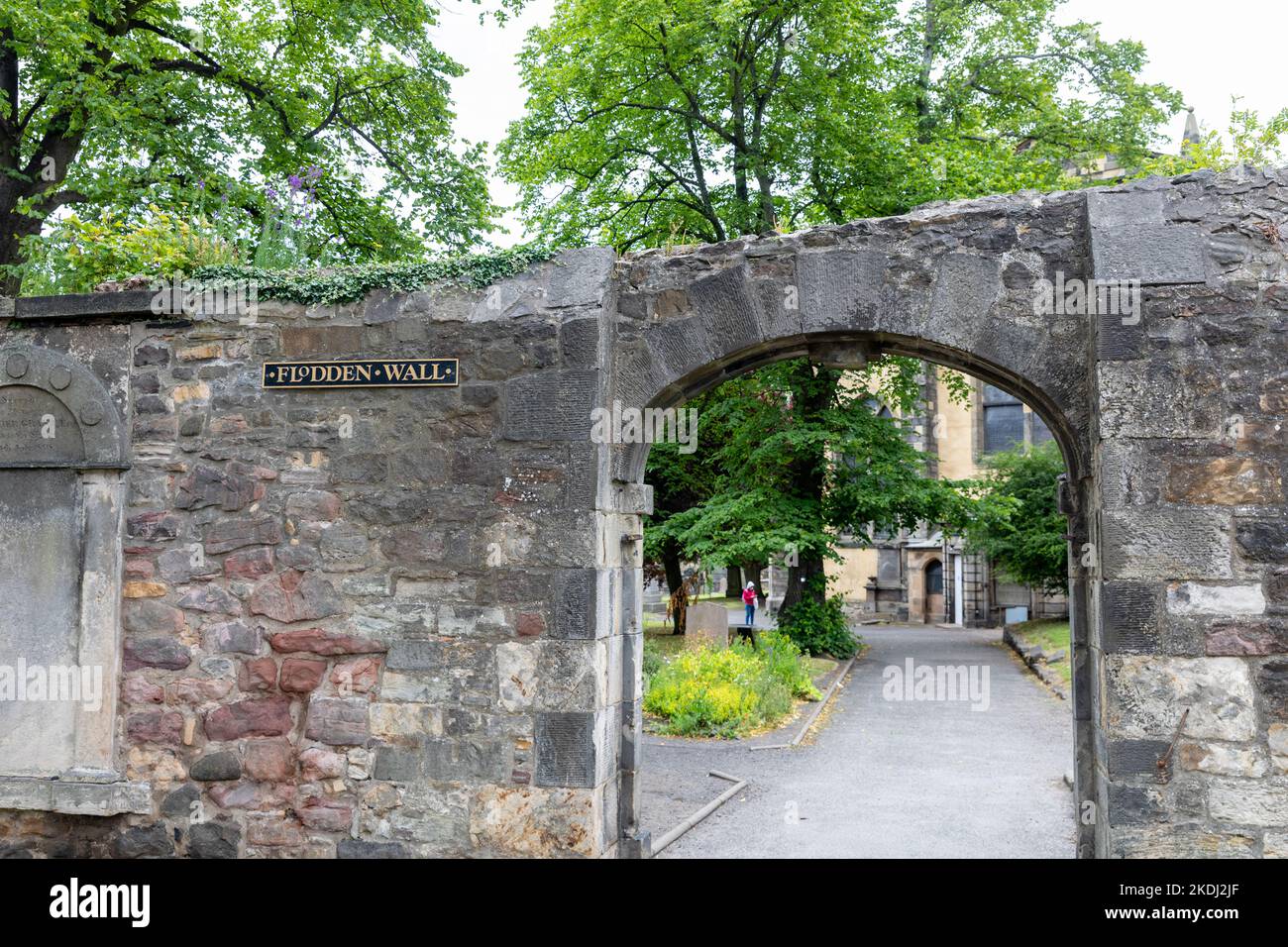 Resti di Flodden muro costruito nel 16th ° secolo come un muro difensivo intorno a Edimburgo in battaglie contro le forze inglesi, Greyfriars, centro città di Edimburgo Foto Stock