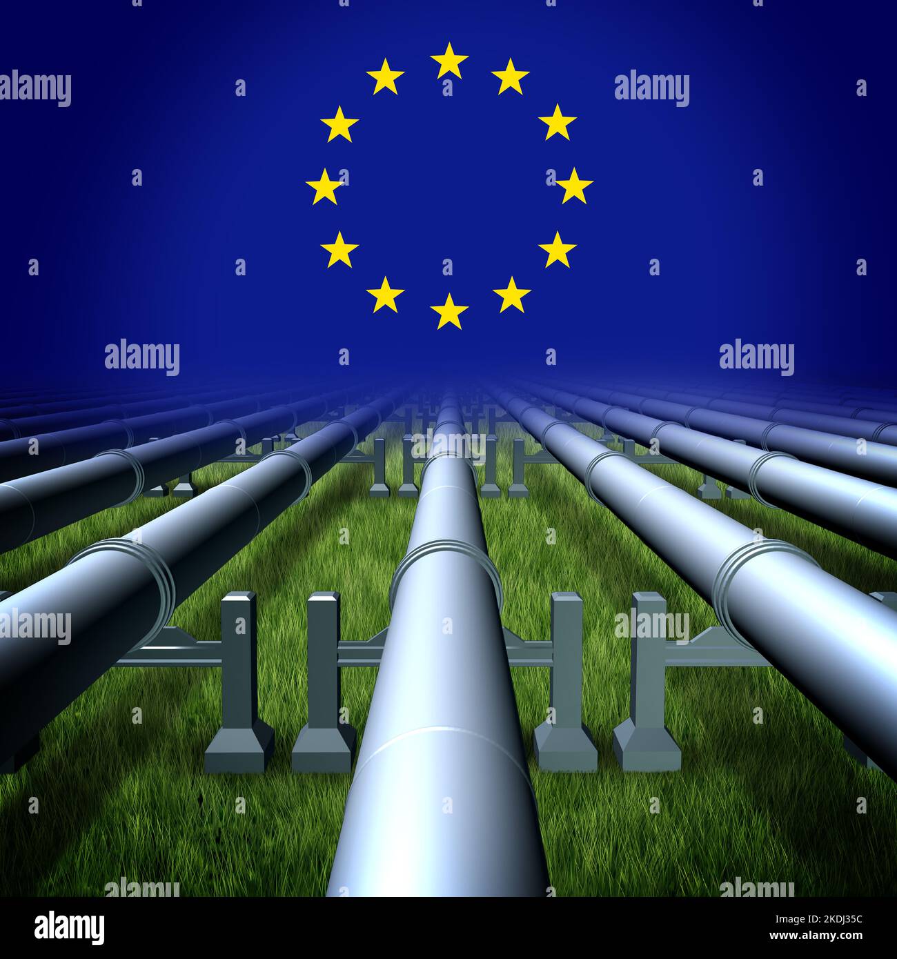 Europa crisi energetica come problemi di approvvigionamento di gas e petrolio dell'UE dovuti alla guerra e al conflitto con un gasdotto e tubi che trasportano combustibile all'Unione europea Foto Stock
