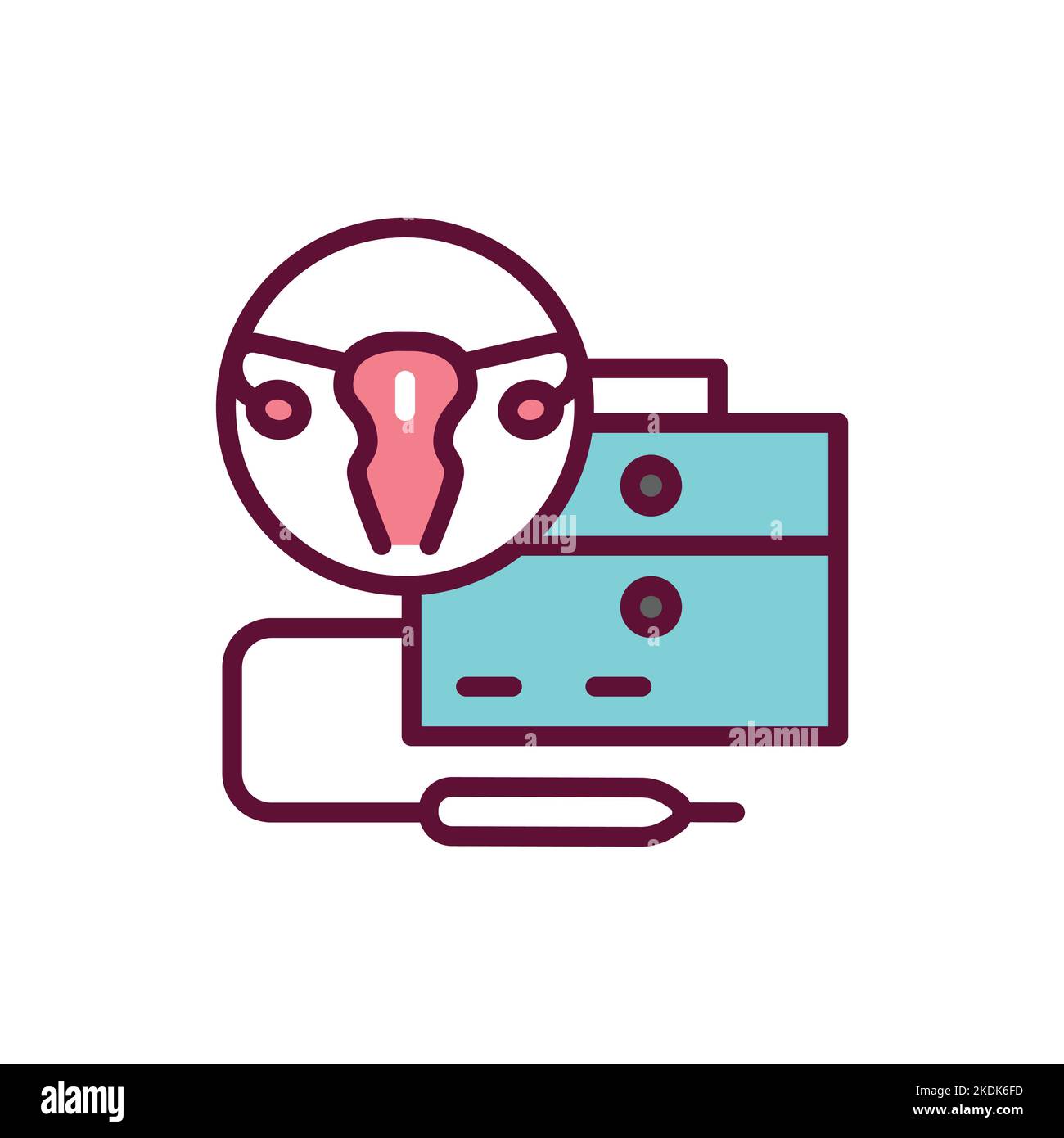 Laser treatment cervical pathology color line icon. Outline pictogram for web page. Illustrazione Vettoriale