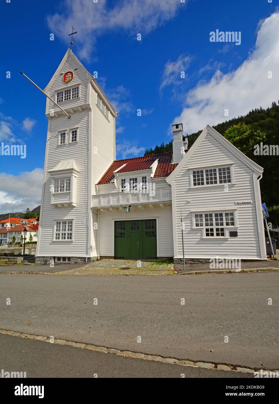 Il vecchio Skansen Battaglione Fire Station Building a Bergen Foto Stock