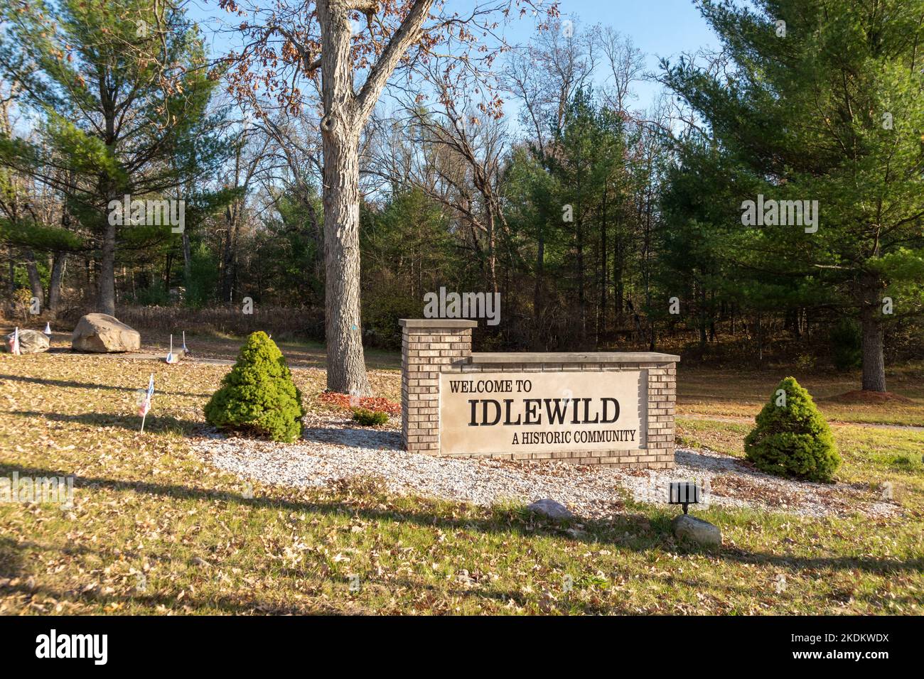 Idlewild, Michigan - l'entrata modena di Idlewild, una cittadina turistica popolare tra afroamericani durante gli anni in cui la segregazione era la norma. Afte Foto Stock