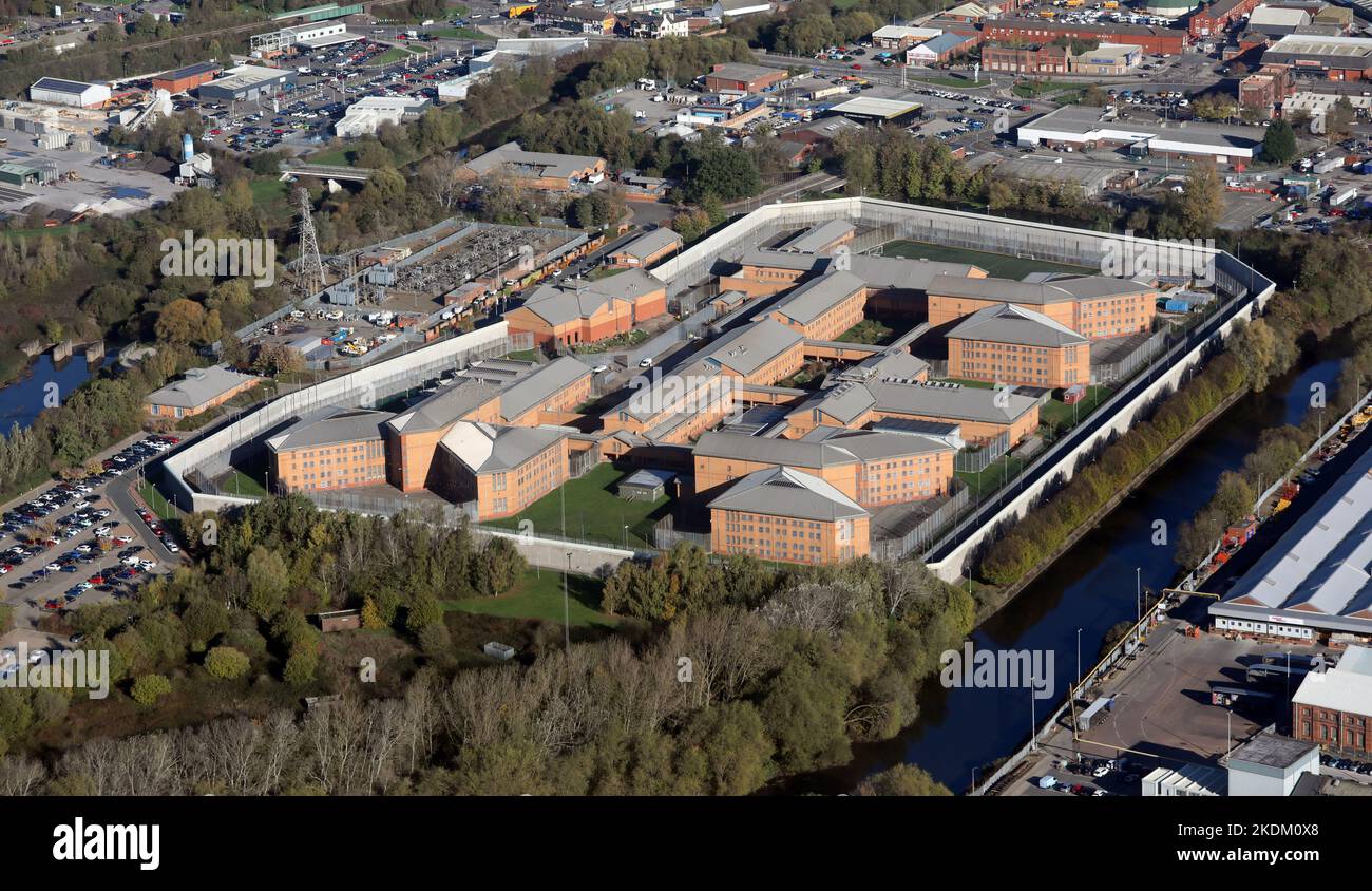 Veduta aerea della prigione di Doncaster, o per dare il suo titolo corretto: HMP & YOI Doncaster, South Yorkshire Foto Stock