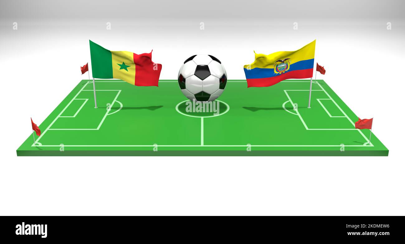 Calcio Ecuador vs Senegal Match Coppa del mondo FIFA Qatar 2022, campo da calcio, 3D lavoro e 3D immagine, Yerevan, Armenia - 2022 novembre 07 Foto Stock