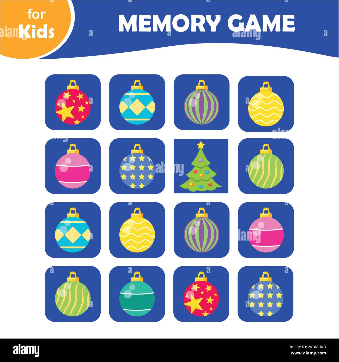 Gioco di memoria, mini giochi educativi per bambini con palle albero di Natale Illustrazione Vettoriale
