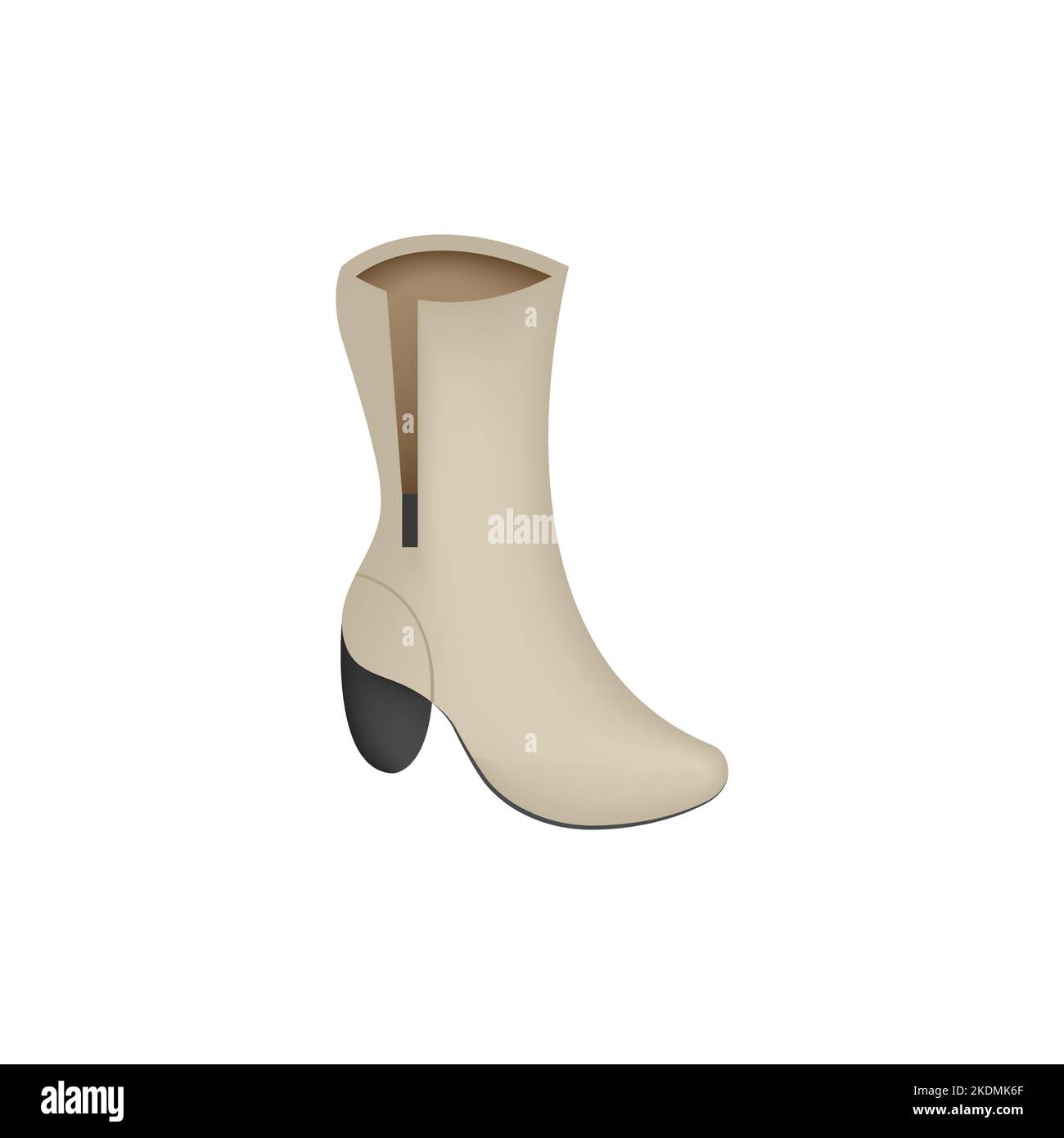 Stivali da donna alla moda di colore bianco. Illustrazione di Woman's Boot Vector Flat. Avvio bianco isolato su sfondo bianco. illustrazione 3d. Illustrazione Vettoriale